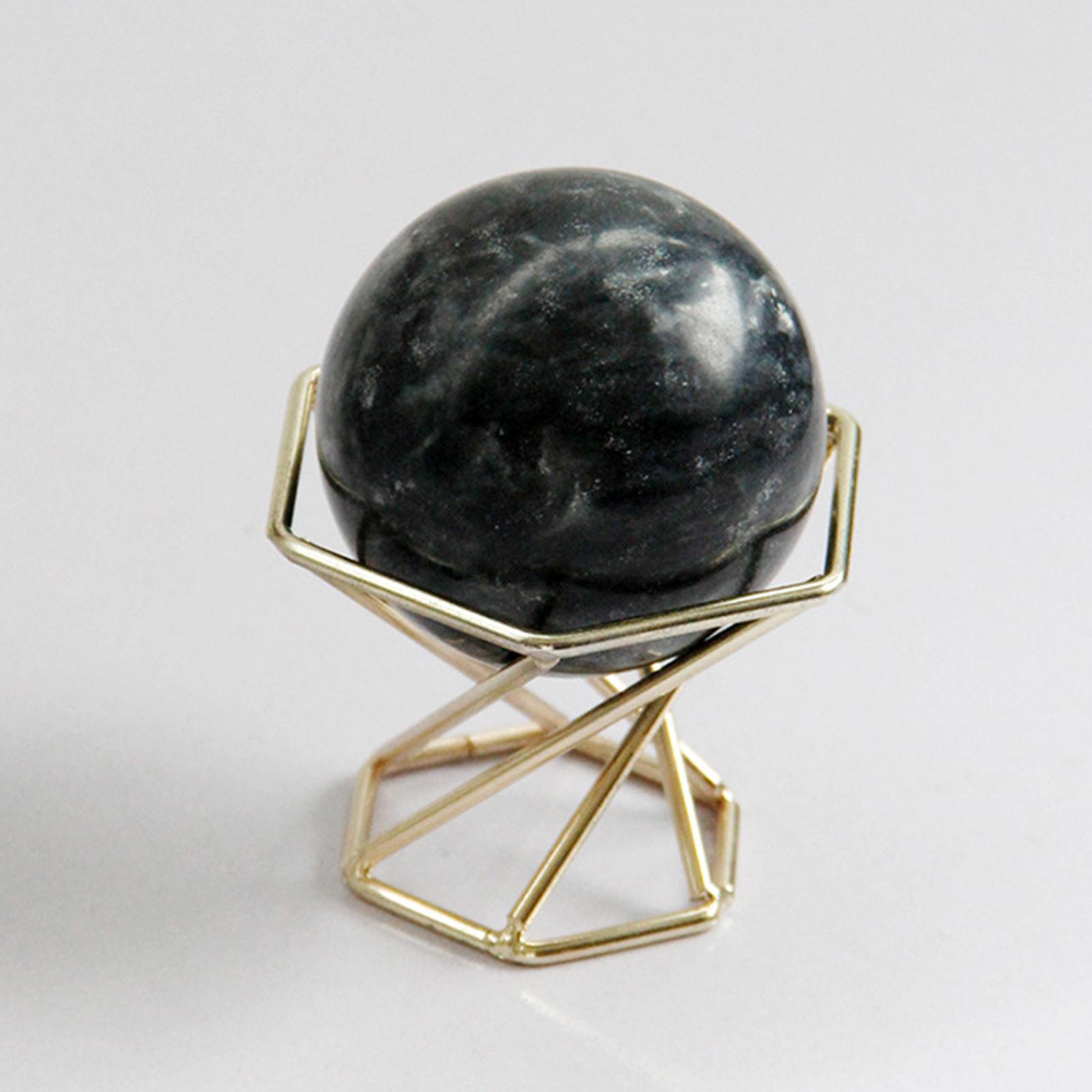 50mm Black Marble Ball with Metal Stand Stone for Decoration