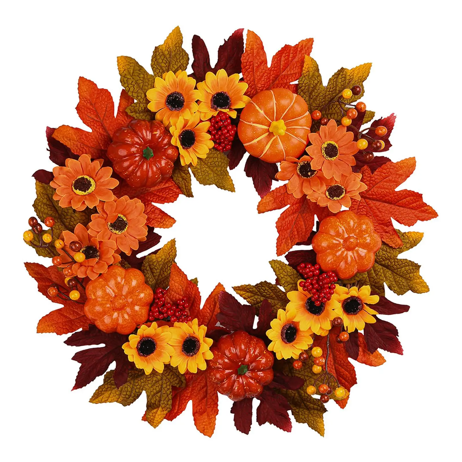 50cm Fall Wreath Harvest Front Door Hanger Artificial Garland Decorative for Autumn Thanksgiving Wall Table Indoor Outdoor