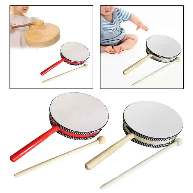 Tambourin avec baguette pour enfants, tambour à main, dos