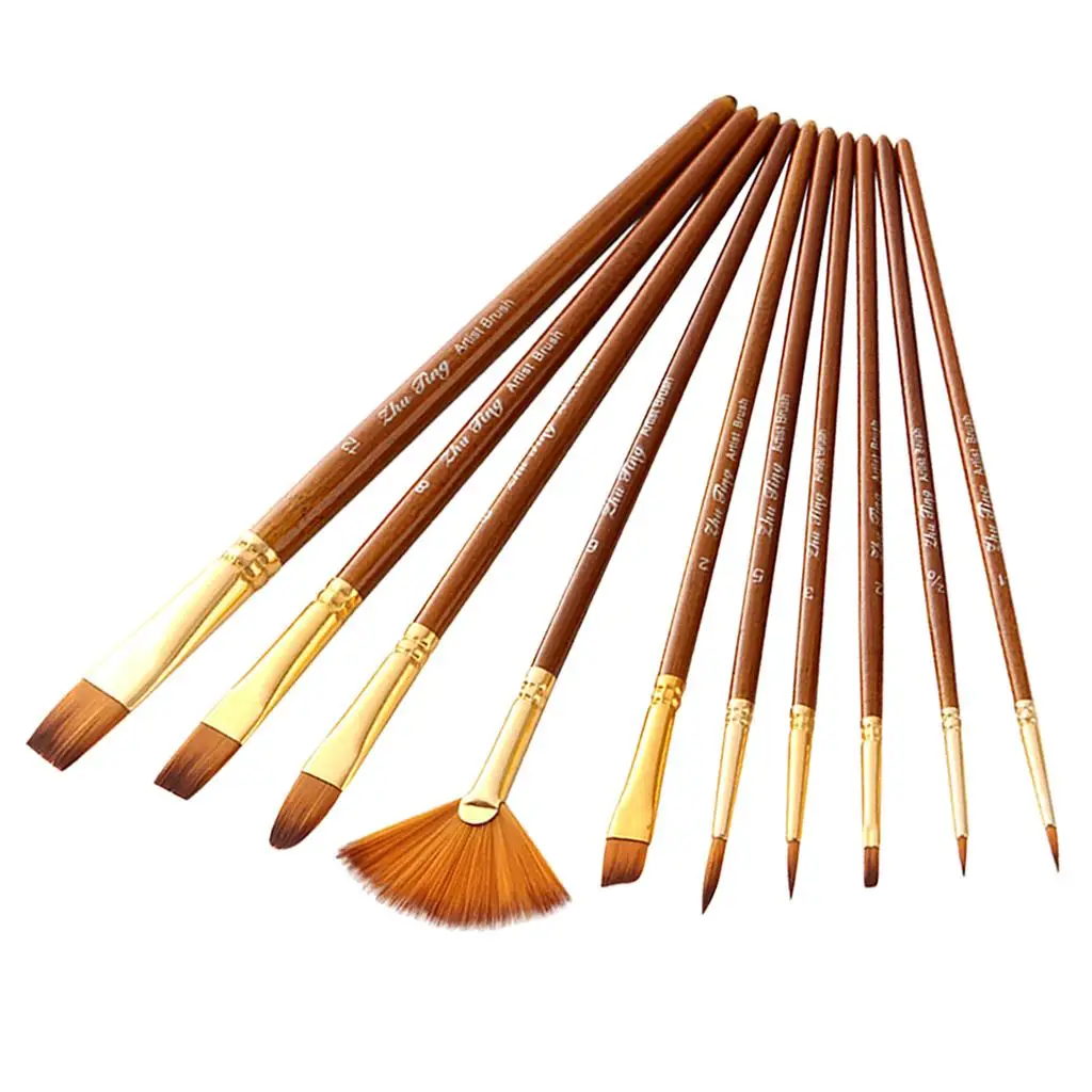10Pcs Art Professional Paint Brushes Set for Acrylic Oil , Artist and Body Professional Painting Kits with Nylon Hair