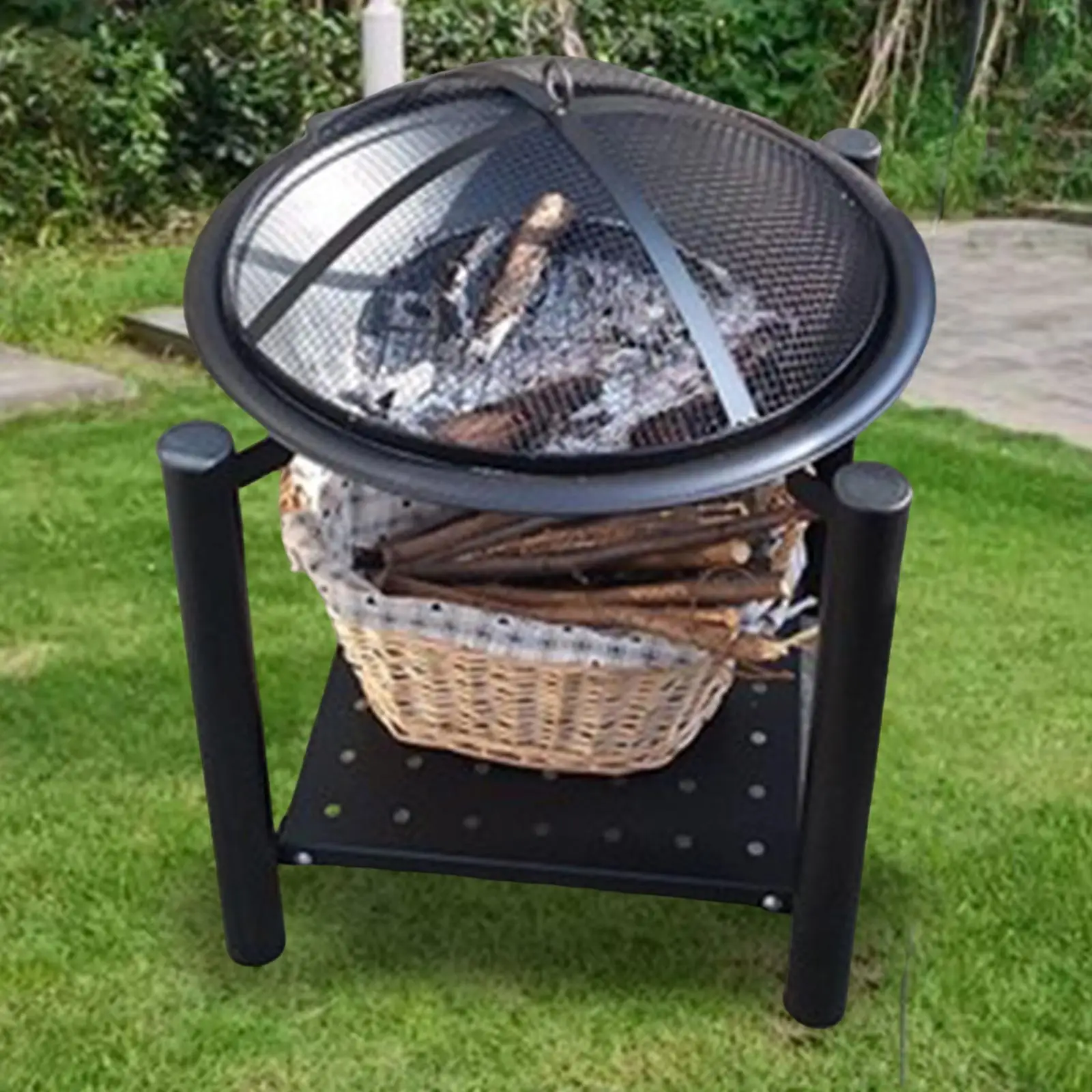 Fire Pit with Mesh Spark Screen with Grill Bowl Fireplace with Brazier Heater for Backyard Garden Camping Outdoor