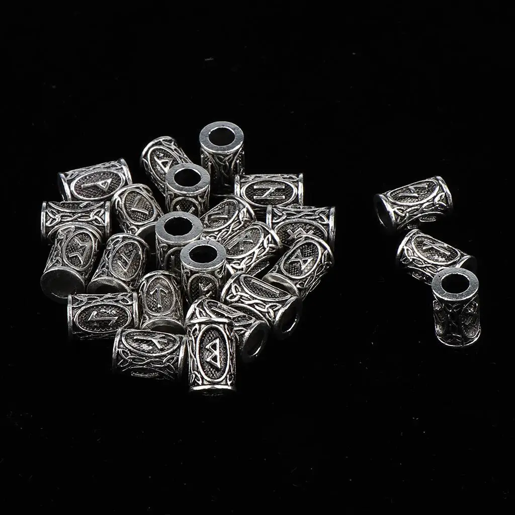 24Pcs Runes Beads Hair Beard Paracordaa Bracelet Pendant Necklace DIY