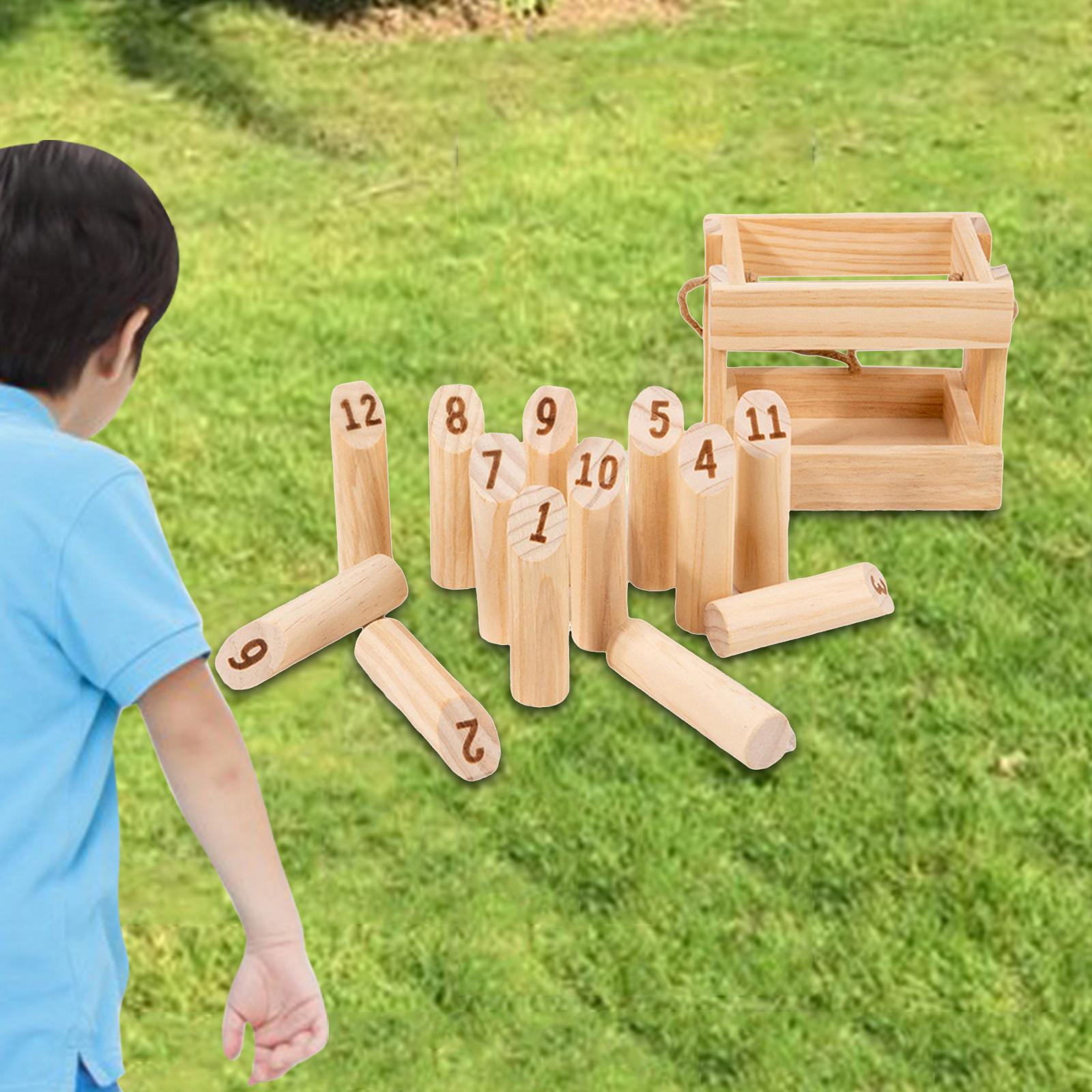 Wooden Throwing Game 12 Pcs Numbered Pins Premium Hardwood for Lawn Adults