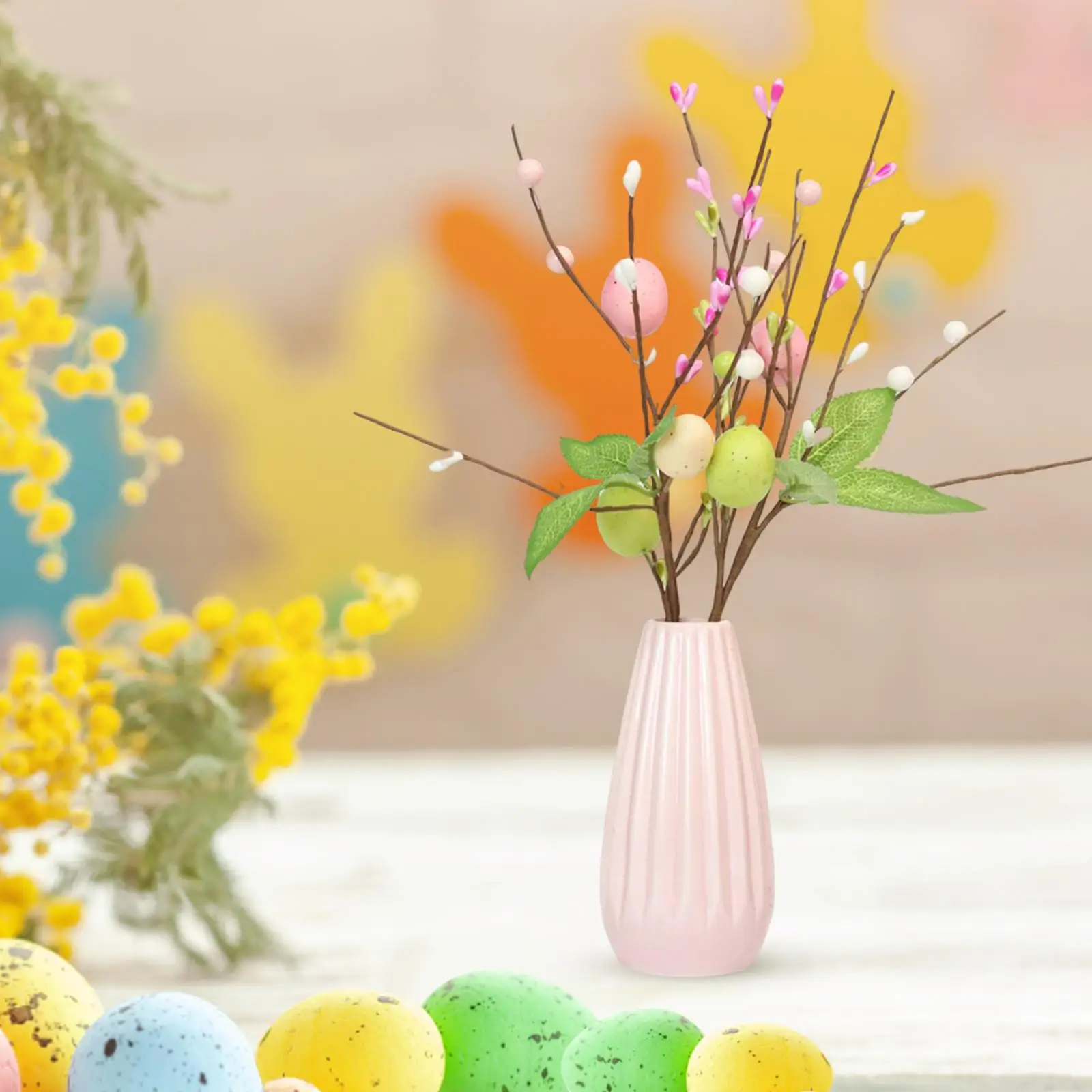 5Pcs Artificial Easter Stems Artificial Flower with Pastel Easter Eggs Decorative Door Hanging Easter Spray for Outdoor Wedding