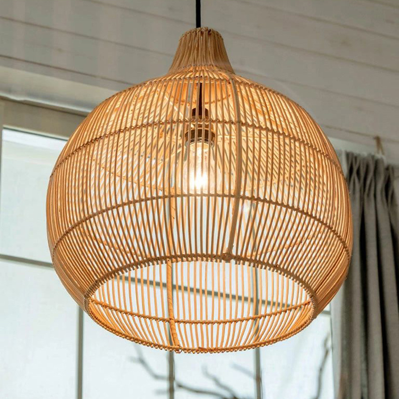 Chinese Style Birdcage Rattan Pendant Lamp HandWoven Suspension Idoor Lighting Homes Decor for Living Dining Room Restaurant Bar