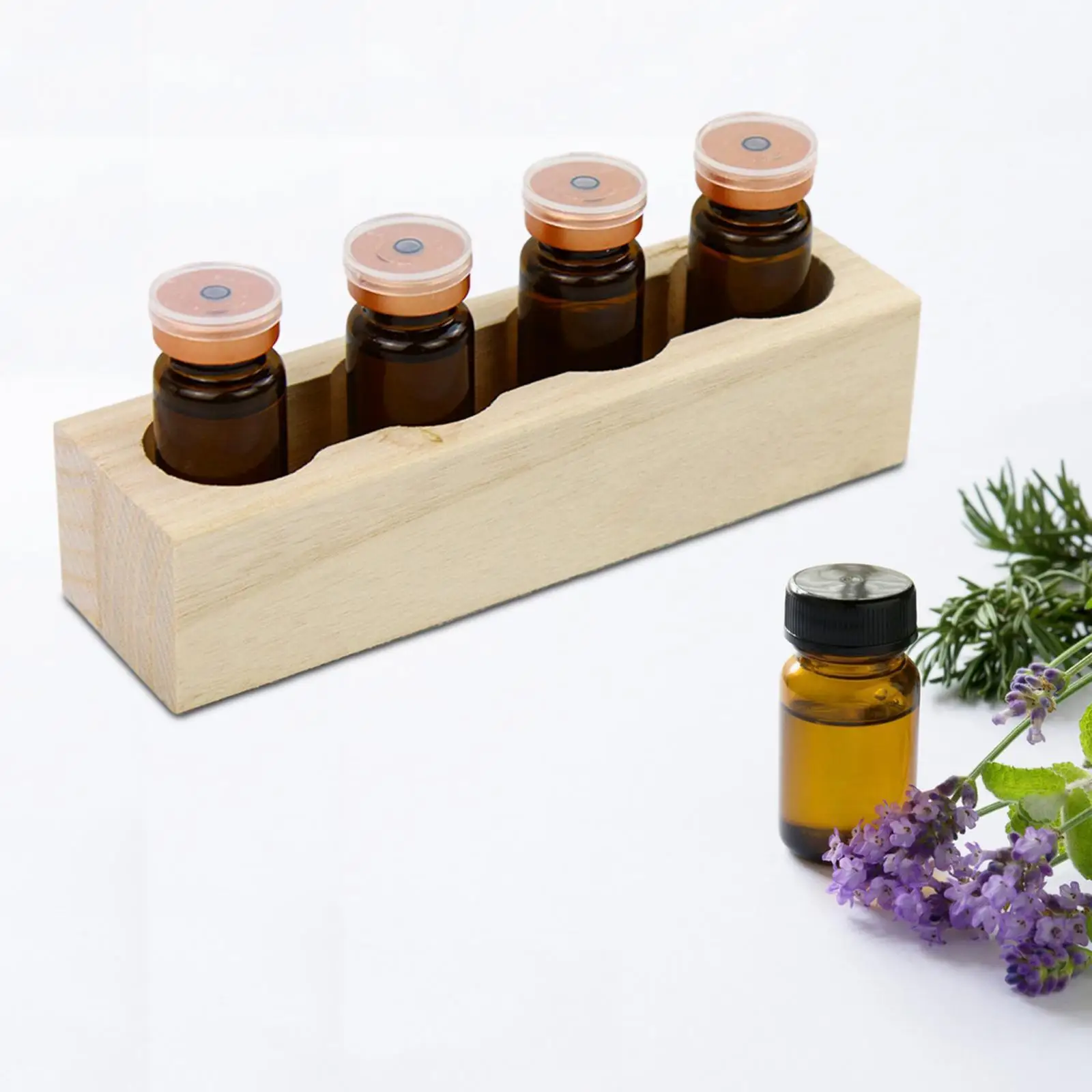 Essential Oil Display Stand Tabletop Display Shelf Wood Cosmetic Bottle Holder Organizer 4 Holes for Organizing Displaying