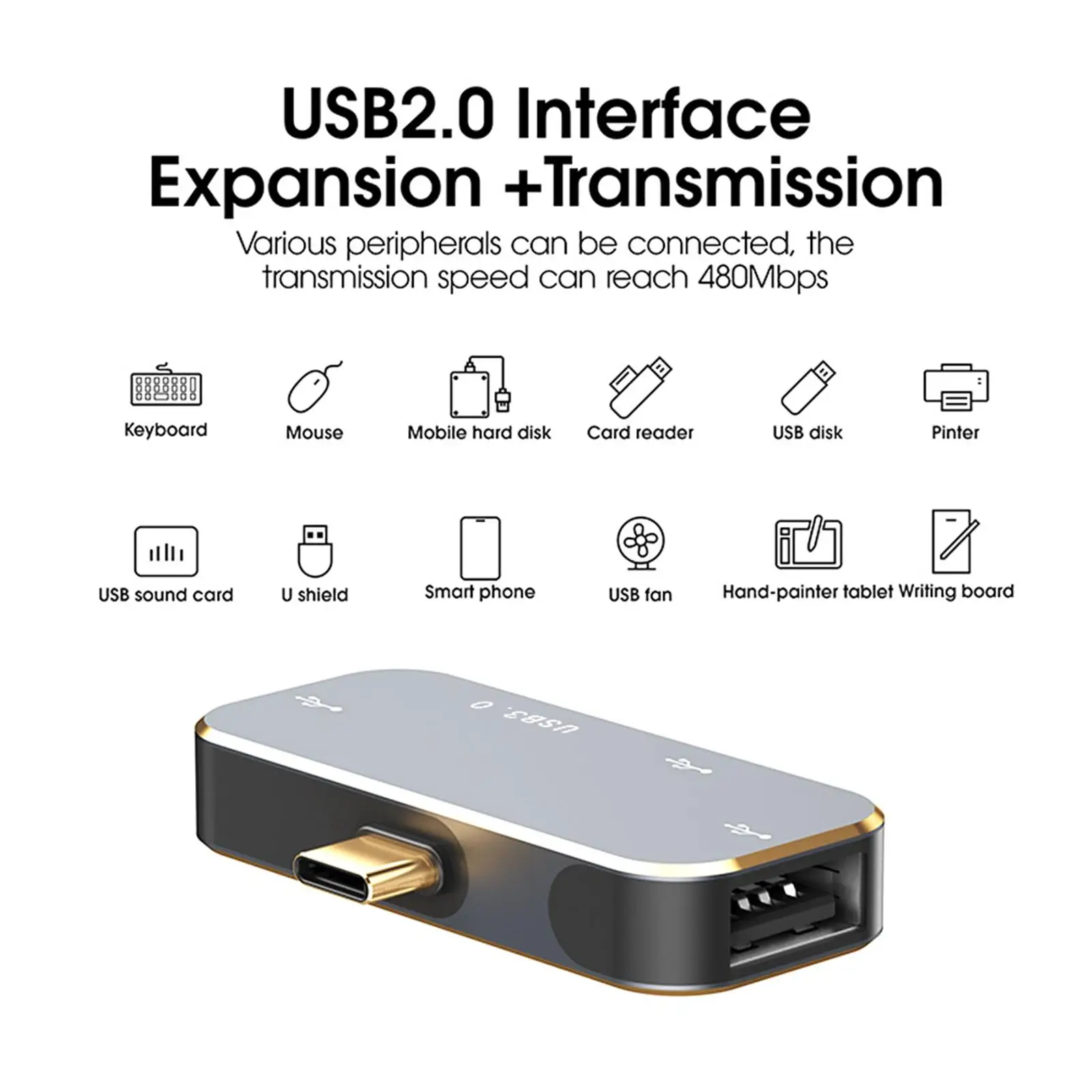 Type C to USB 3.0 Adapter Fast Charger 4 in 1 USB Hub 5 Gbps Multiport for PC Outdoor