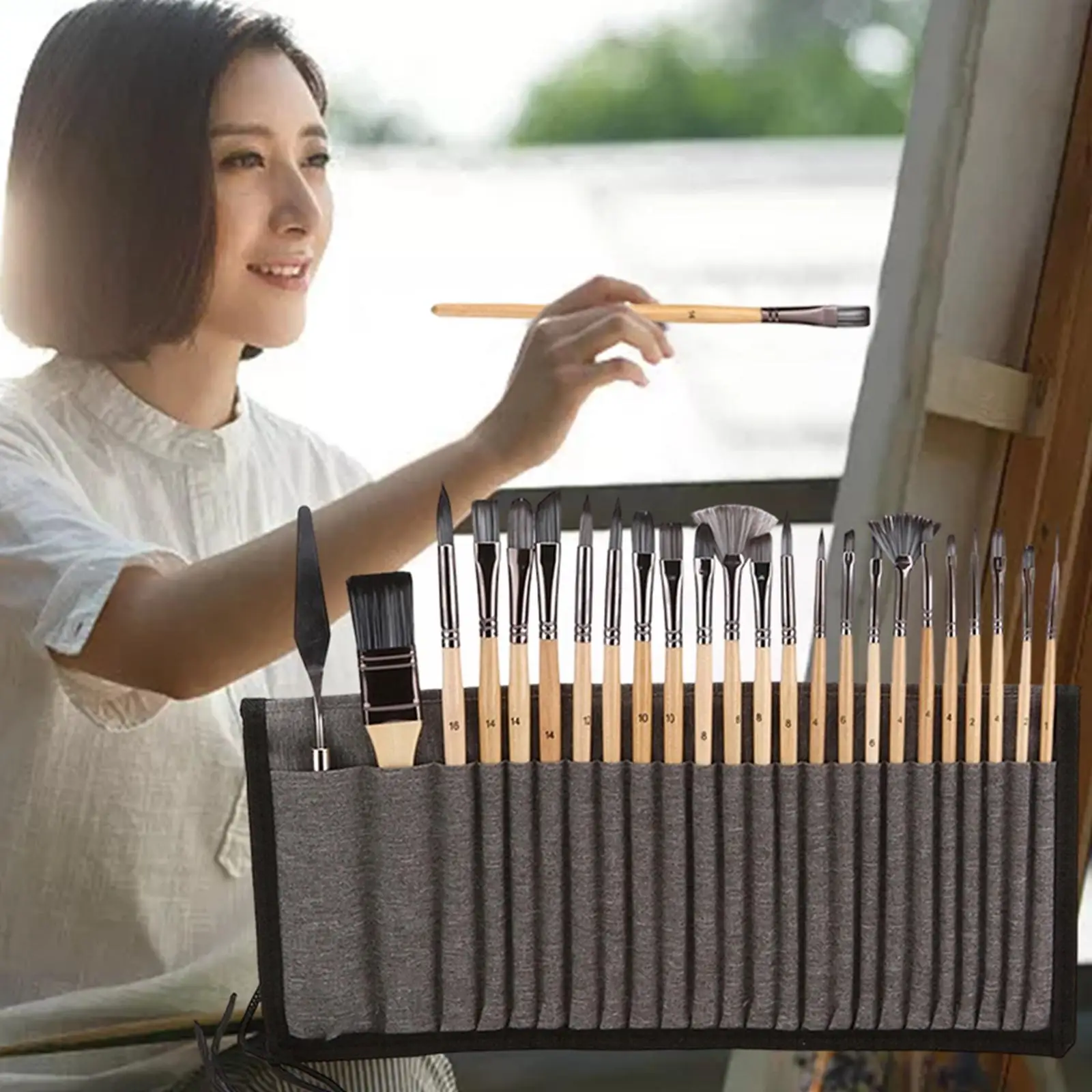 24pcs Artist Paint Brushes Set Nylon Hair Wood Handle for Acrylic Oil Watercolor Professional Art Painting Kit