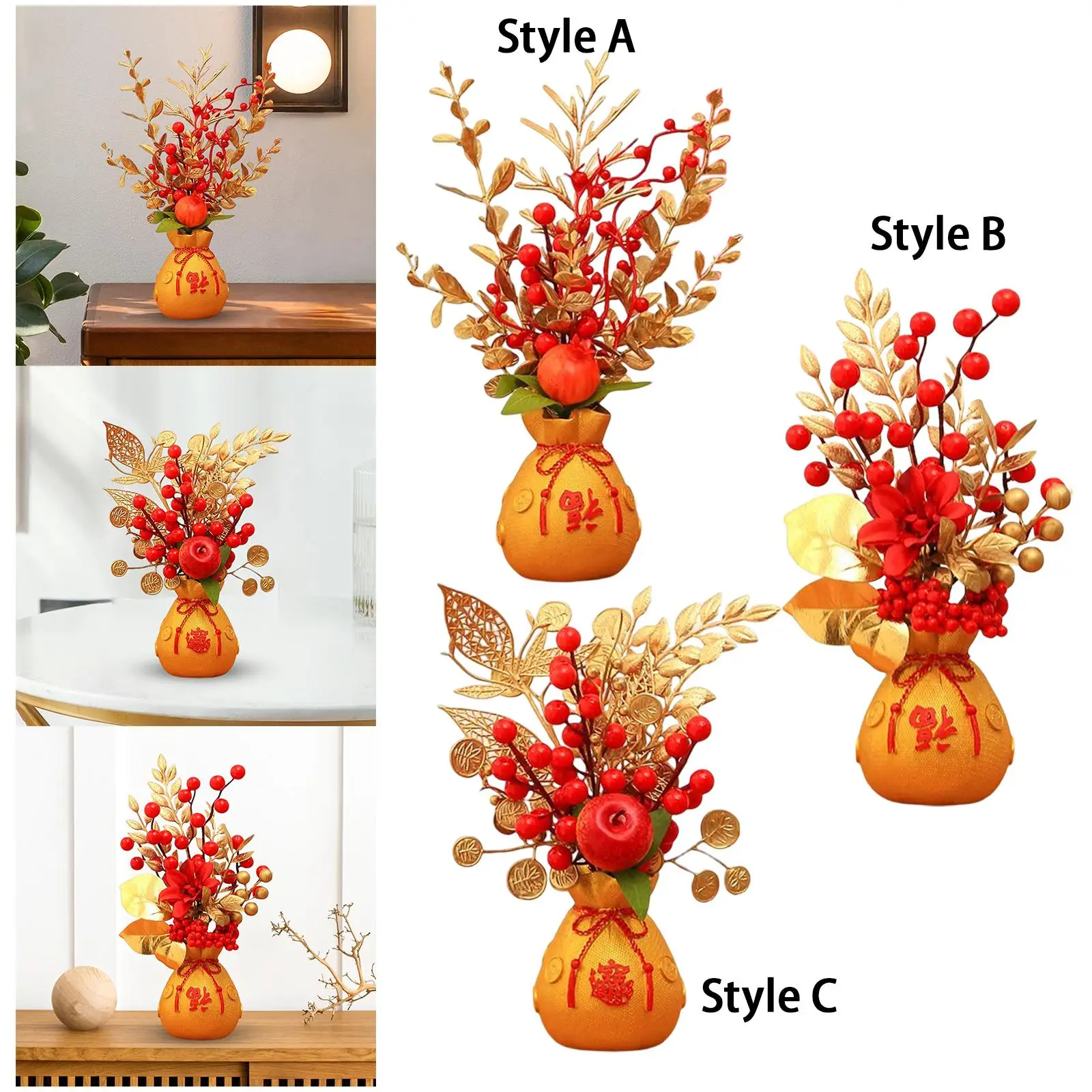 Chinese Style Flower Basket Ornament Decoration Artificial Potted Flower Simulation Plants for Thanksgiving Hotel Holiday Indoor