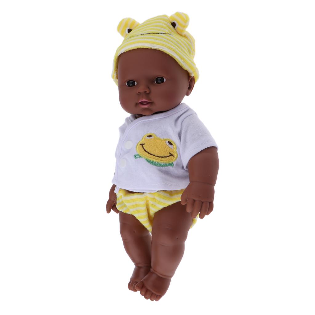 12 inch African   with Clothing,  Black Skin Color, Soft  Body,  Flexible Joints - Yellow