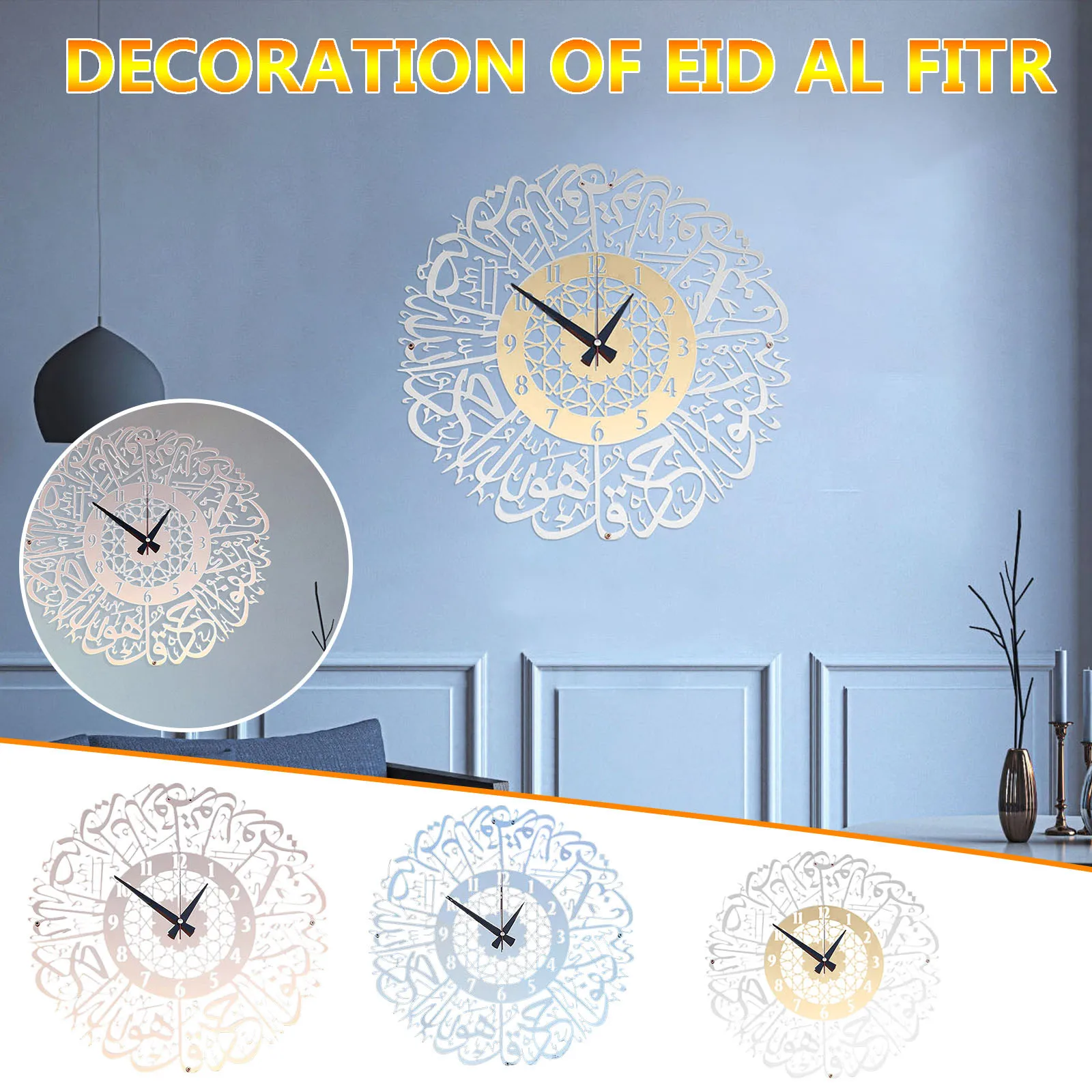 30cm Vintage Wall Clocks Home Acrylic Mirror Decoration Arabic Calligraphy Art Indoor Wall Clock Pendant Wall Clock For Home