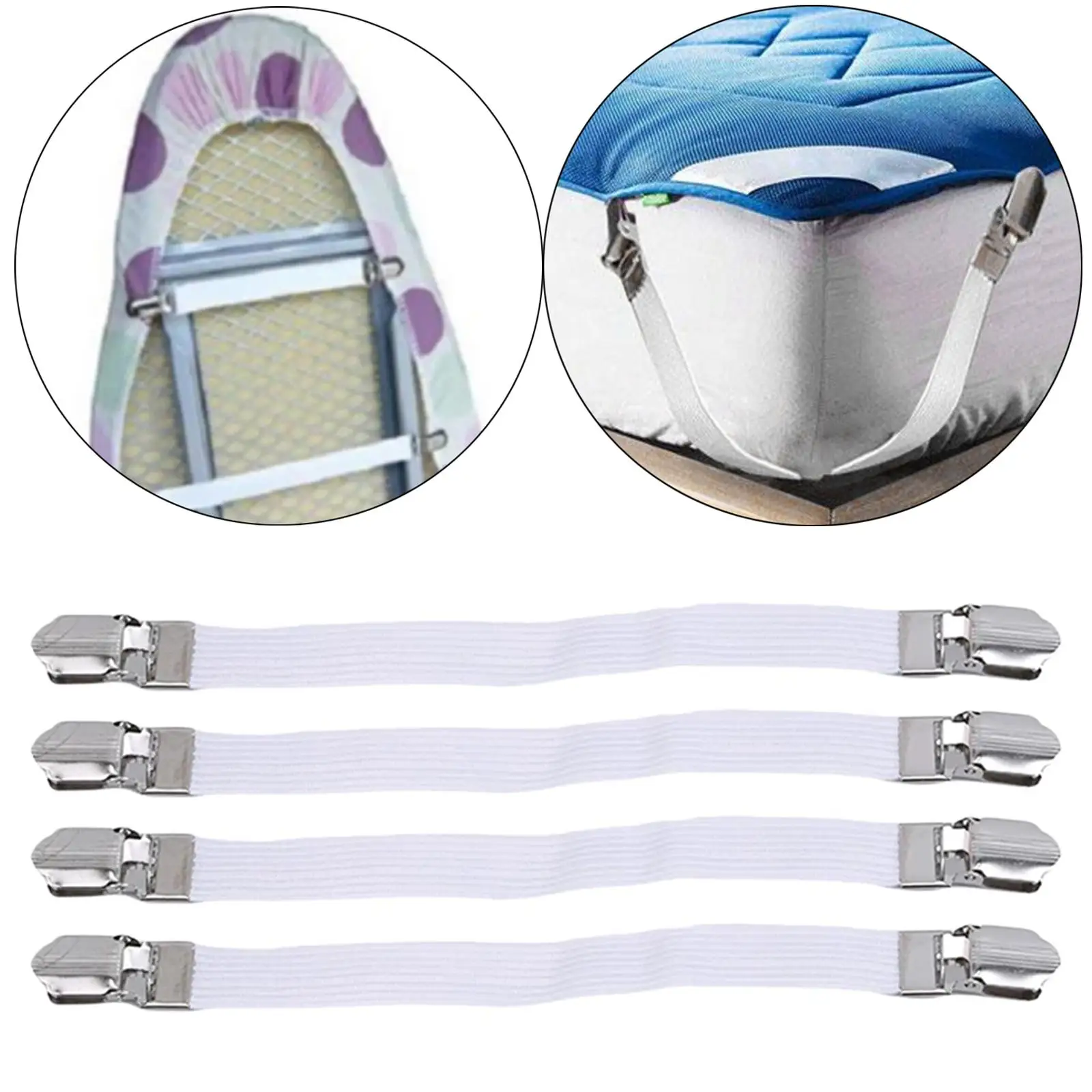 4x Ironing Board Cover Fasteners Straps Clips Bed Sheet Fasteners Adjustable Non Slip Corner Holder Gripper for Mattress
