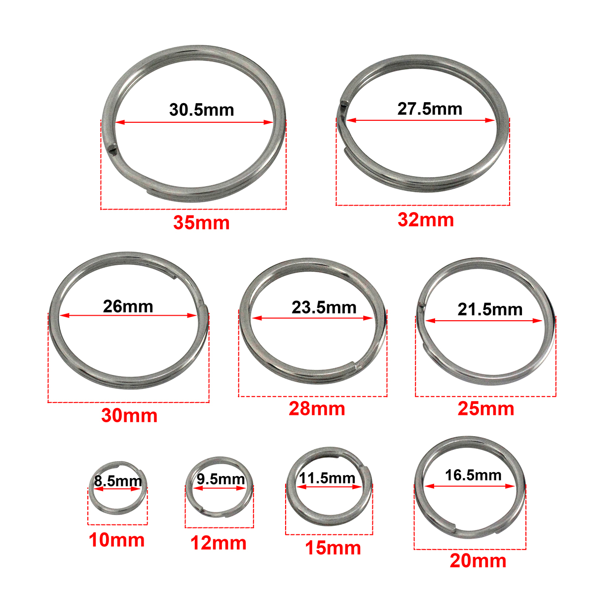5 Stück Metall-Sprengringe, runder Draht, Doppelschlaufen-Schlüsselanhänger, Edelstahl-Schlüsselanhänger, Schmuckzubehör, DIY-Hardware-Zubehör – Detail 3