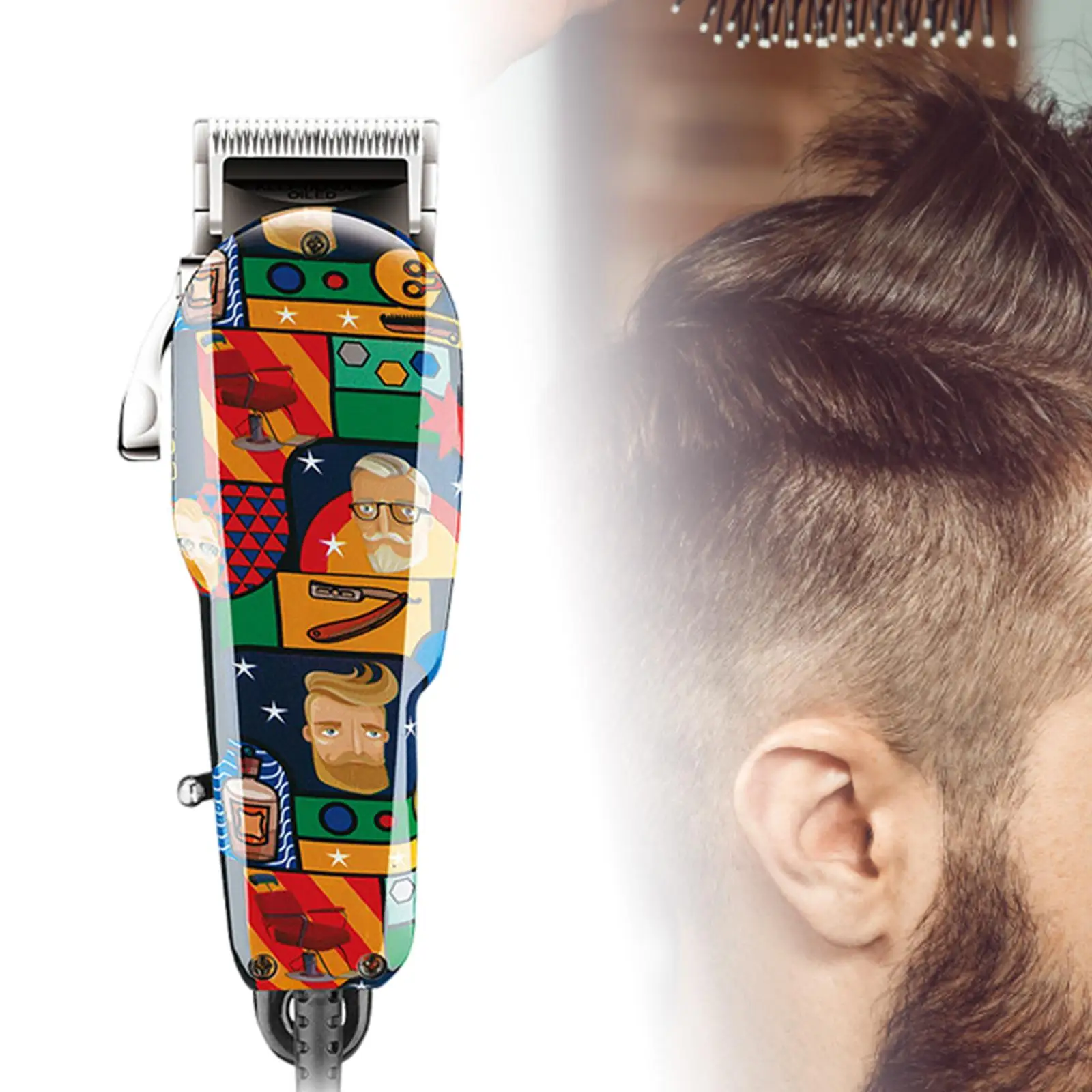 Portable  Clipper Km93   Home Use Salon Grooming 4 Limit Combs Hair Haircut Kit Graffiti Design