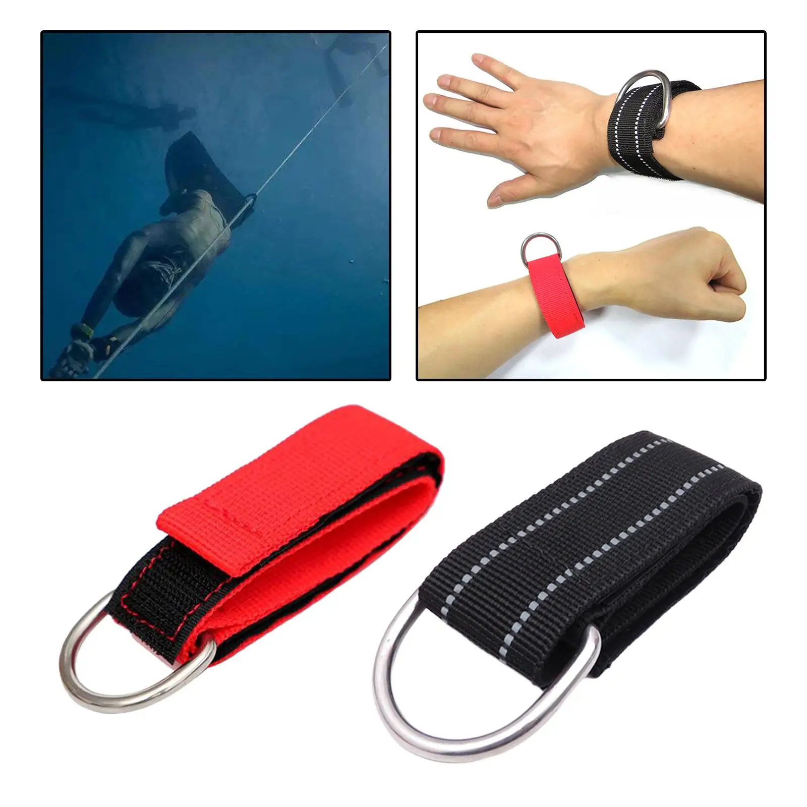 Adjustable Wrist Strap Webbing Hand Lanyard Hanging Strap Band with D Ring for Scuba Free Diving Accessories
