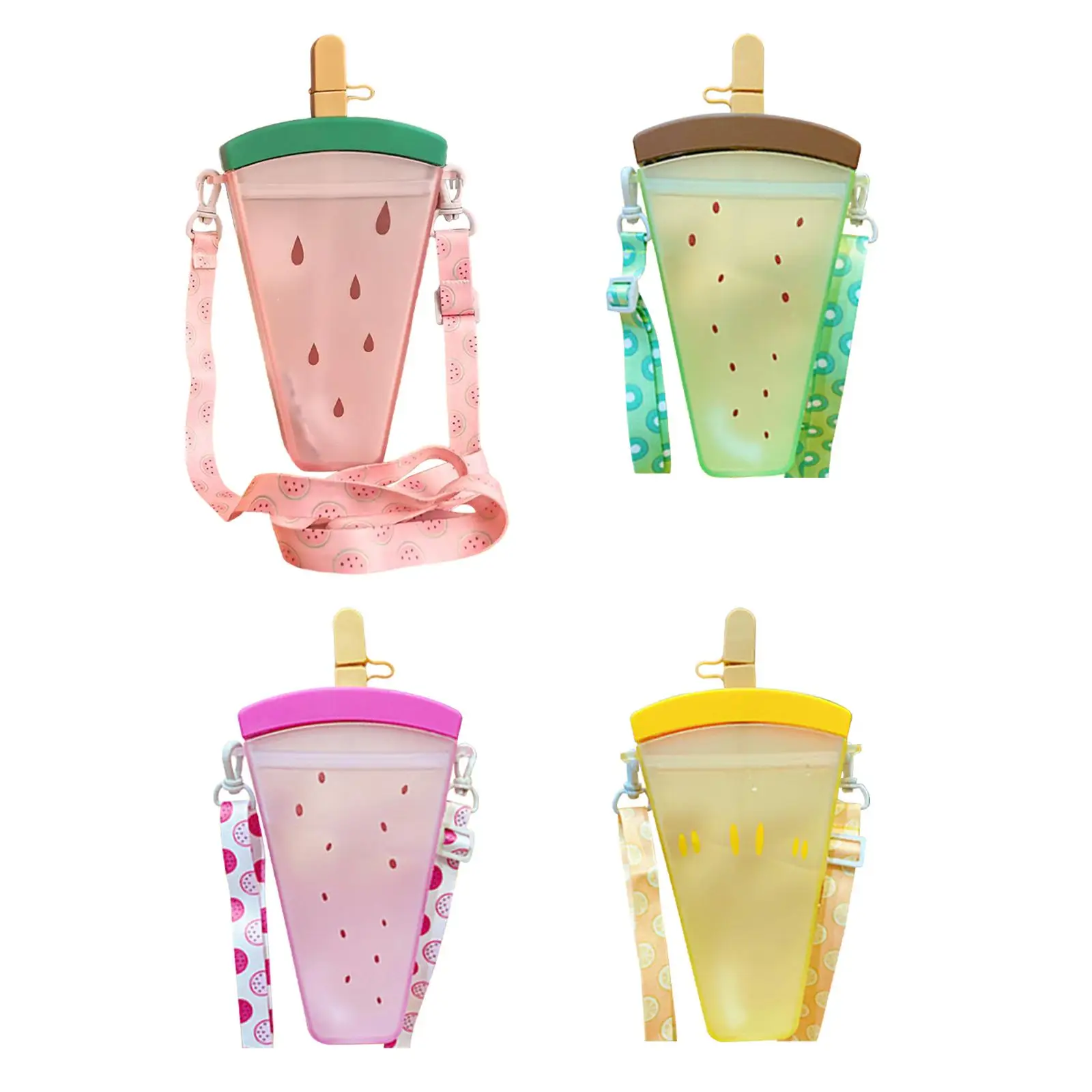 Water Bottle with Straw Durable with Detachable Shoulder Strap Ice Cream Water Cup for Fishing Birthday Travel Biking