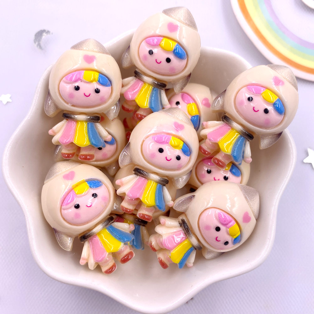 8PCS Harz Bunte 3D Cartoon Kaninchen Biene Bär Eichhörnchen Mädchen Flache rückseite Stein Figur Sammelalbum DIY Bogen Dekor Zubehör handwerk – Detail 10