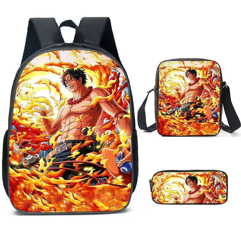  Set New Anime Bag One Piece Backpack Luffy Figures Kids School Bags Pen and Messenger