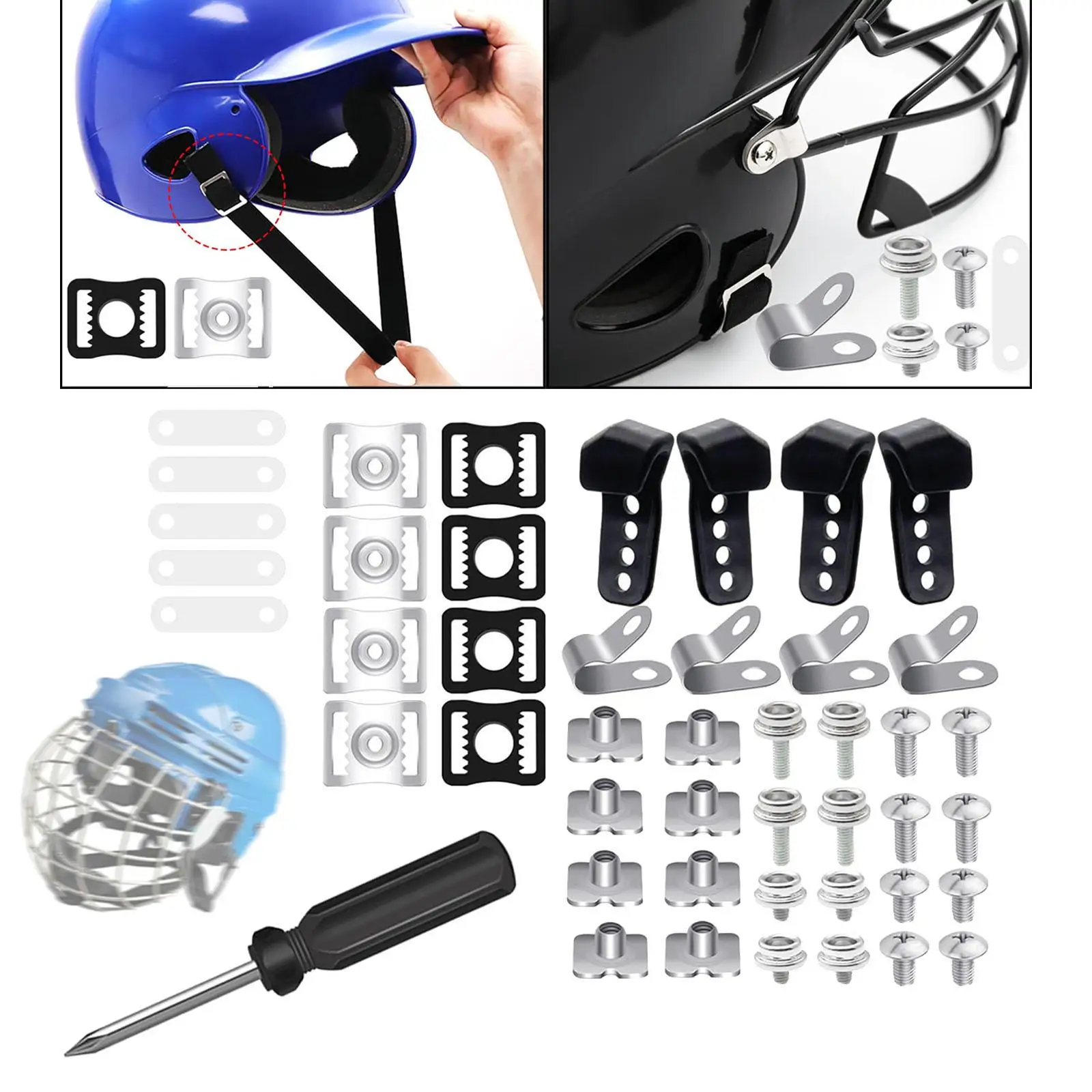 61 Pcs Hockey Helmet Repair Kit Screws Nuts Wahsers Hockey Equipment Chin Buckle Fixings for Hockey Football Baseball Softball