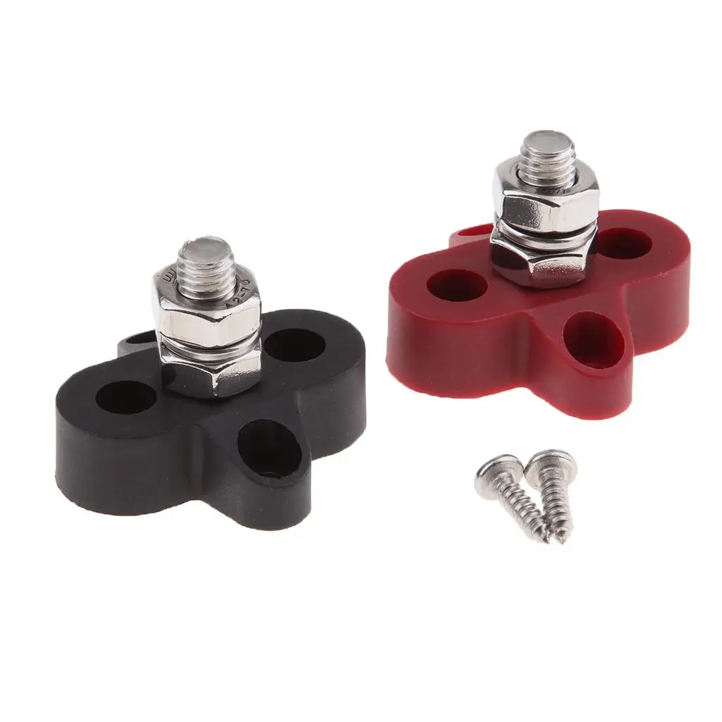 2 Pieces Red & Black Junction Block Power Post Insulated Terminal Stud 8mm