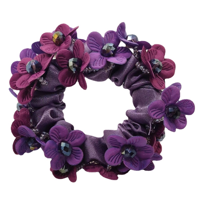 Eleganter großer Blumen-Haargummi, Perlenkristall-Haarring, Gummiband, Dutt, Stoff, elastisches Haargummi, koreanische Accessoires, Omar Nadel – Detail 6