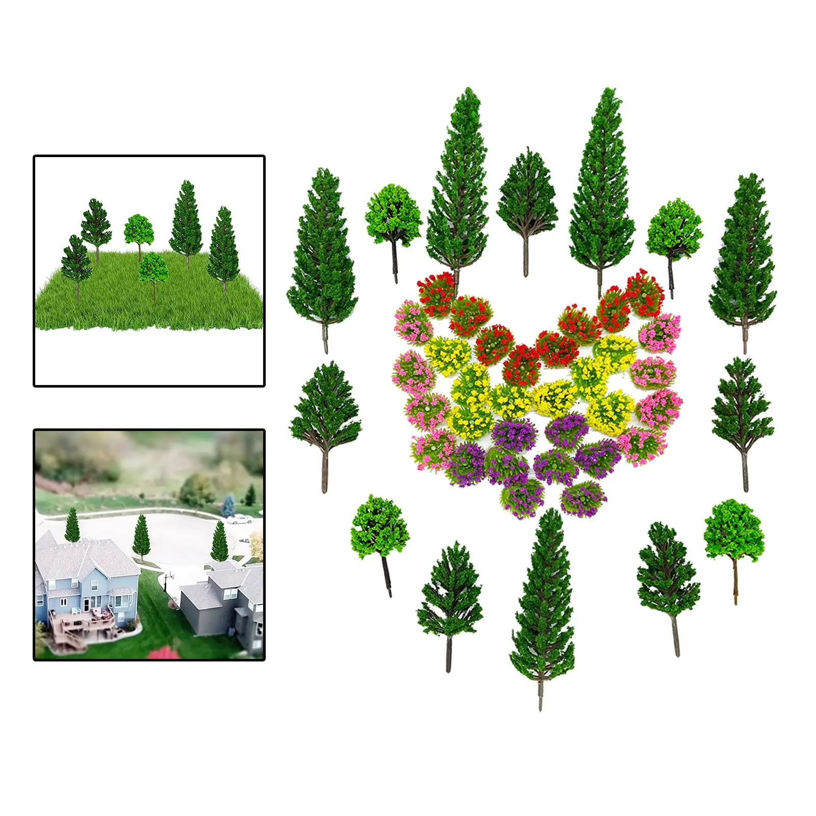 47Pcs 1:100 N Scale Mixed Model Tree Railroad Fake Trees Architecture Model Trees Mixed Miniature Trees Model for Building Model