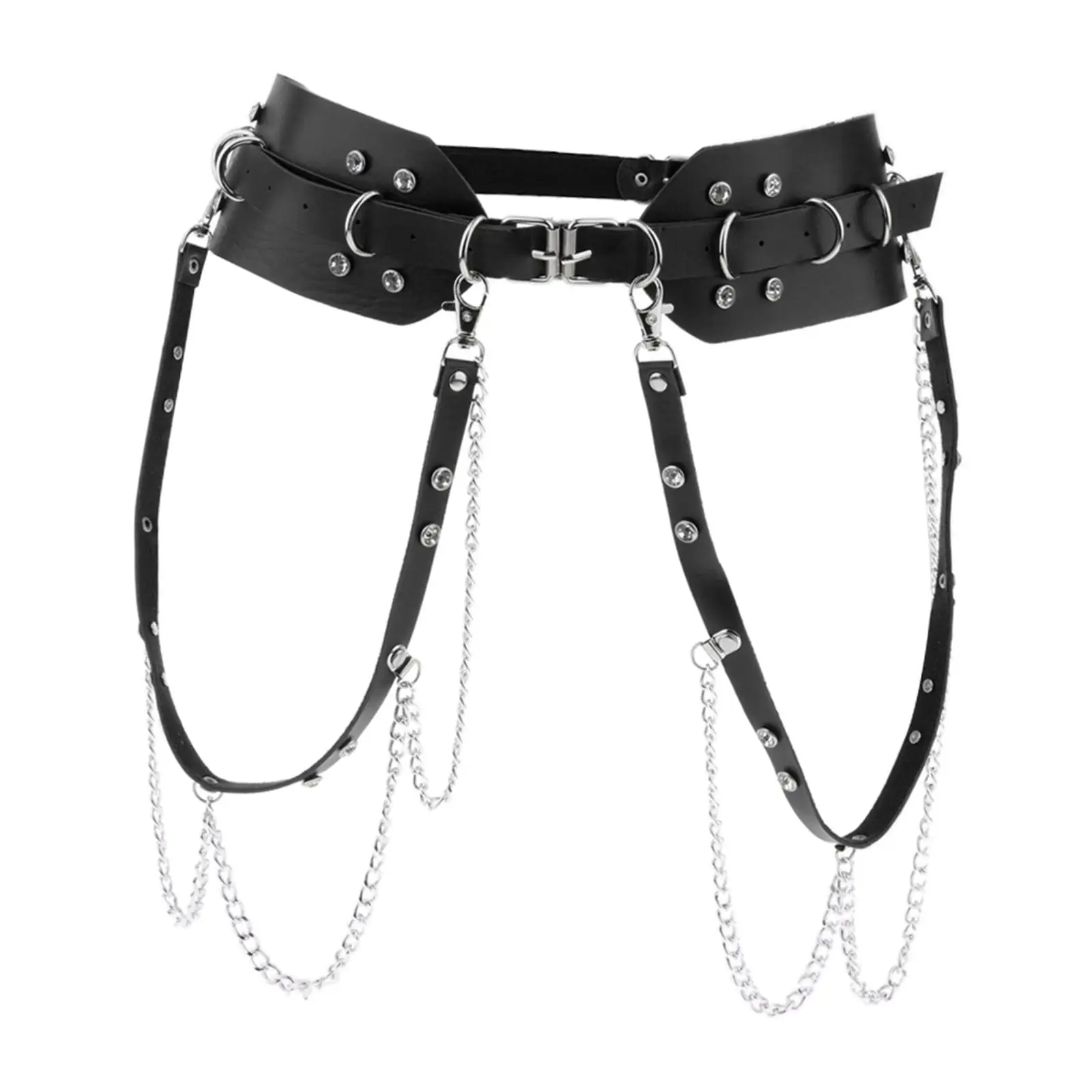 Women`s Punk Waist Belt Made of Leather, Adjustable Wide Waistband