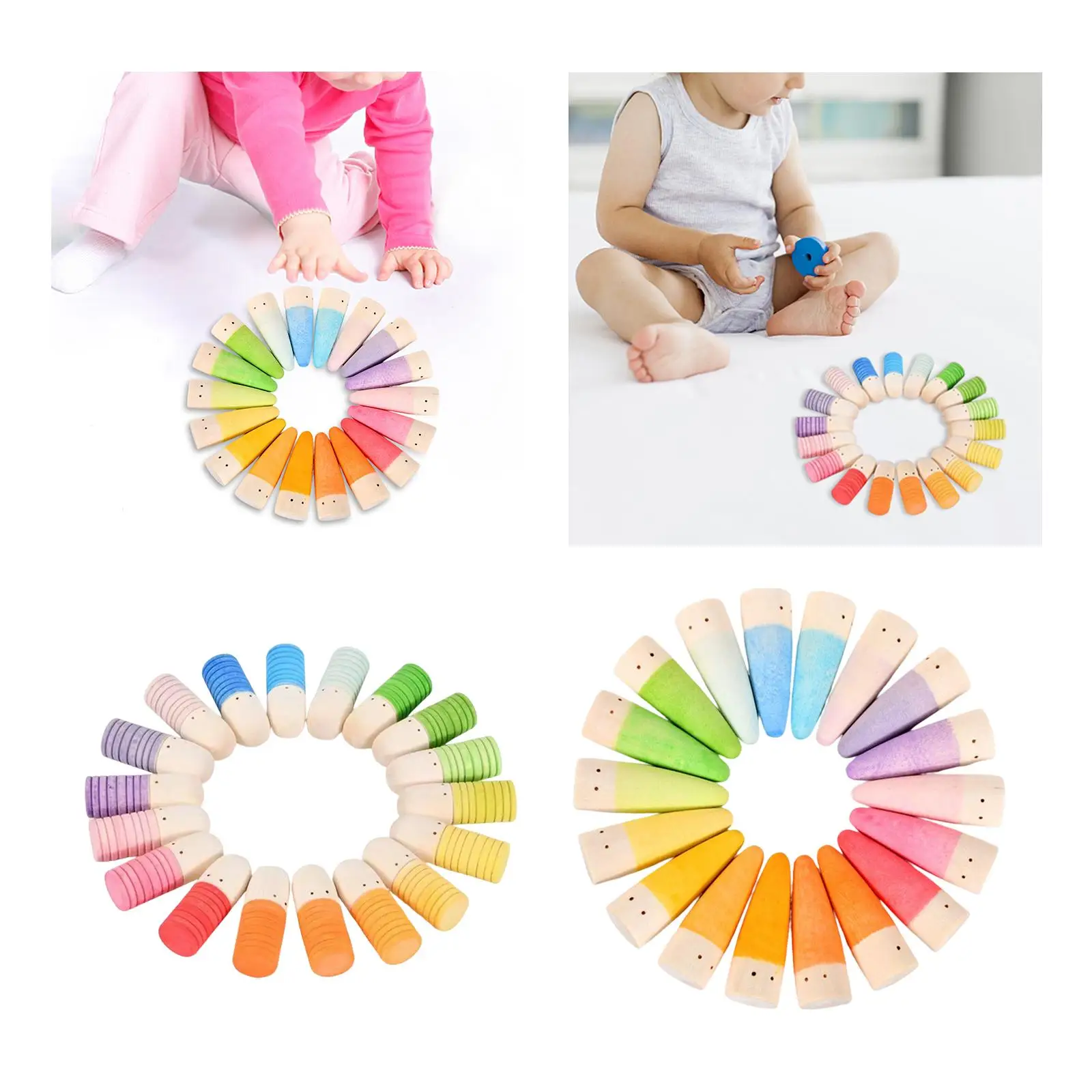 18Pcs Peg People Figures Toys Training Logical Thinking Color Classification Rainbow Peg Dolls for Toddlers for Children Kids