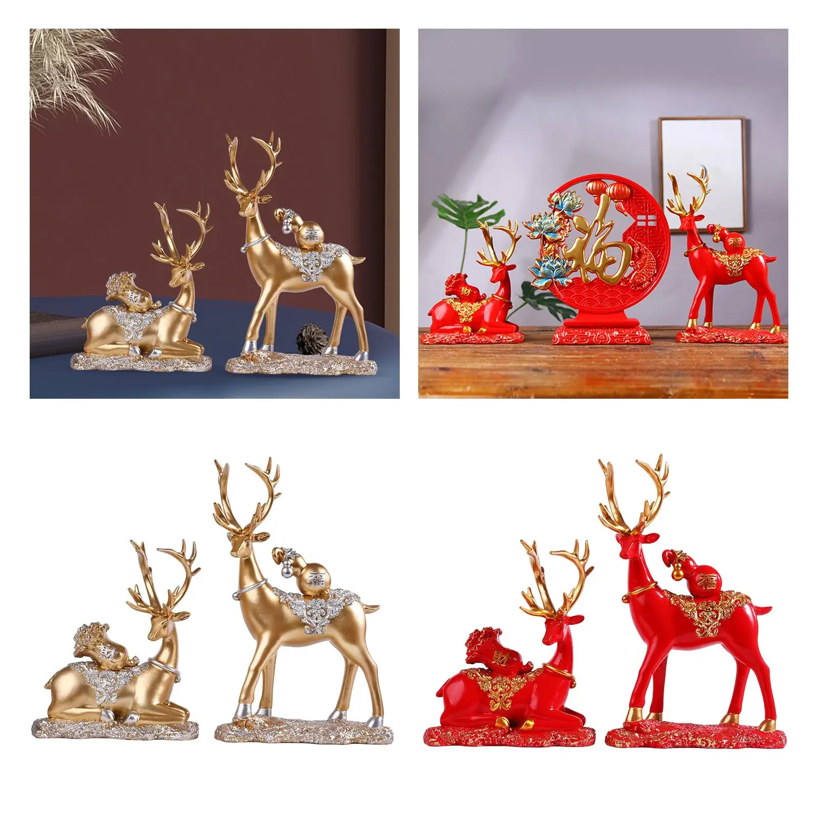 2Pcs Resin Deer Statues Decoration Reindeer Lover Figurines for Desktop, Office
