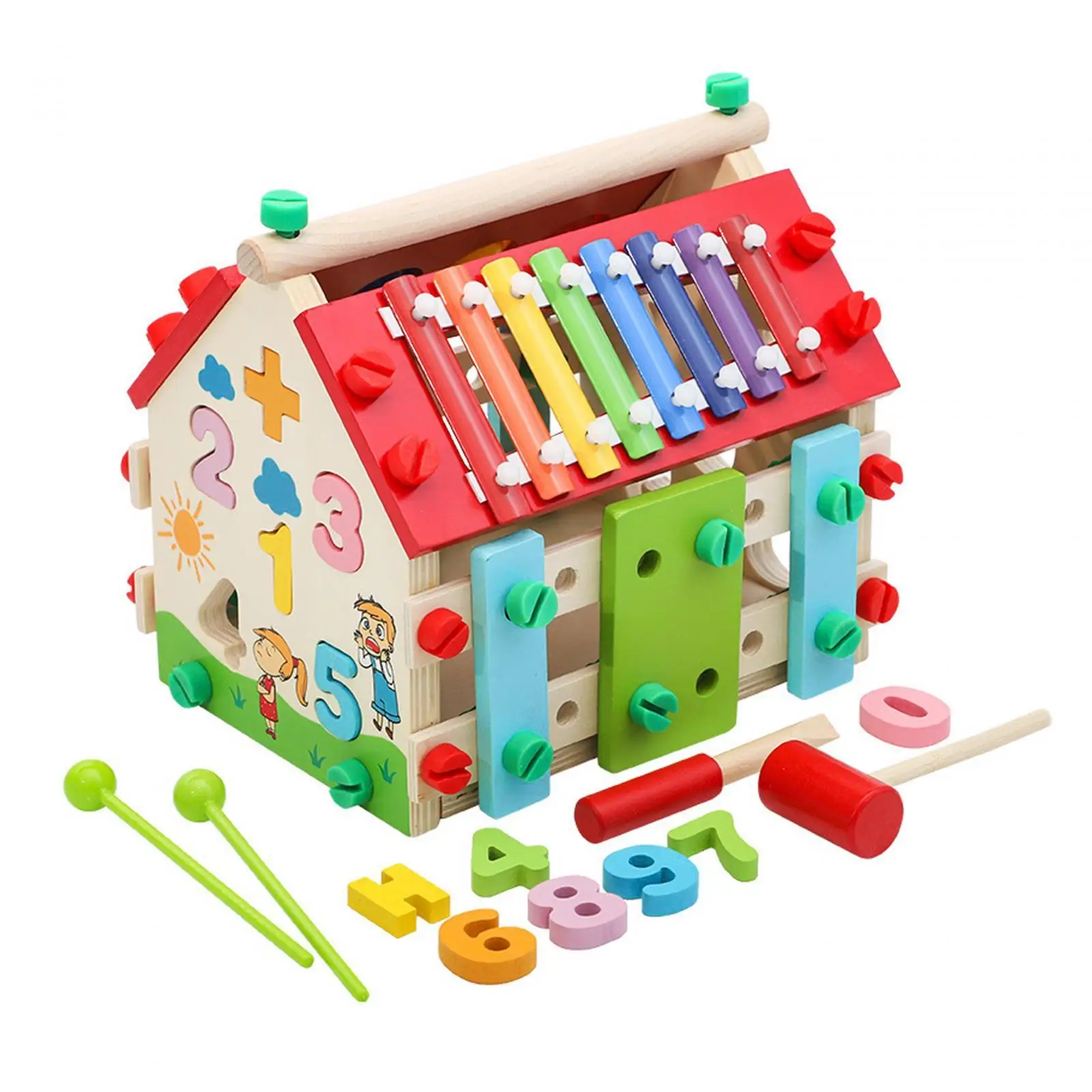 Wooden Activity Cube Educational Toy Multifunction Early Development Shape Sorter Box for Boys Girls Birthday Gift Kids Children
