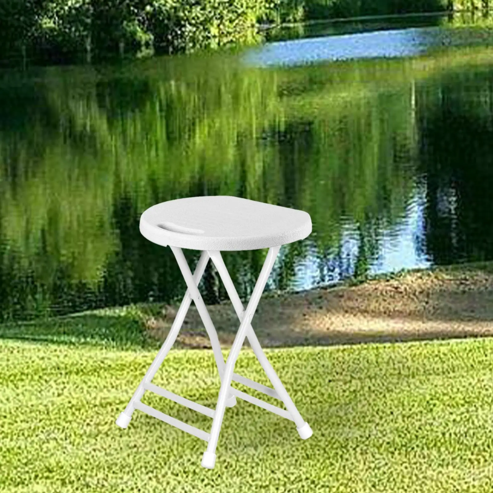 Folding Stool High Stool Camp Stool Furniture Round Stool Camping Chair Foldable Stool for Garden Camping Patio Backyard Yard