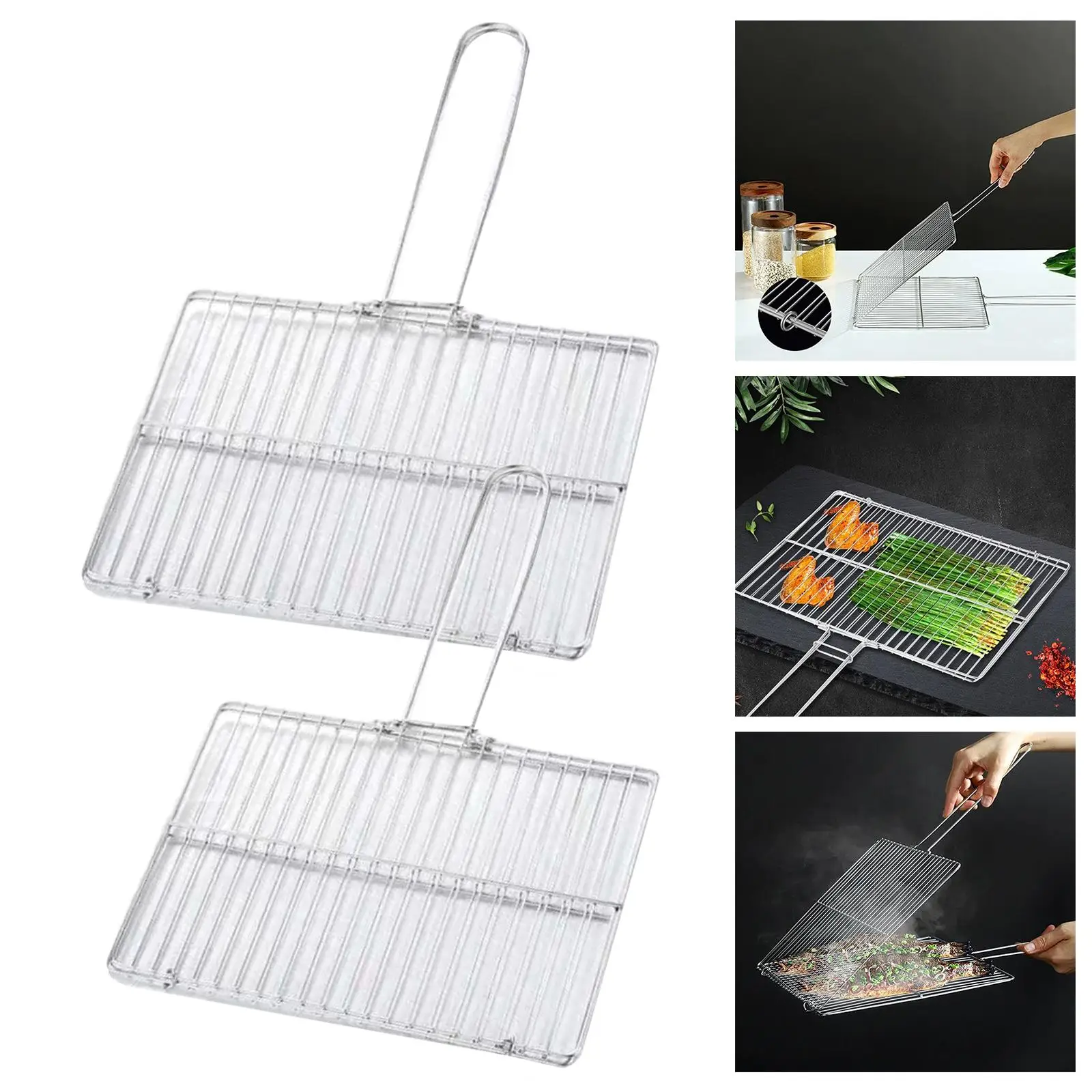 Portable BBQ Grill Basket Non Stick Barbecue Tool with Handle Shelf for Cooking Accessories Outdoor Camping Veggie Shrimp BBQ