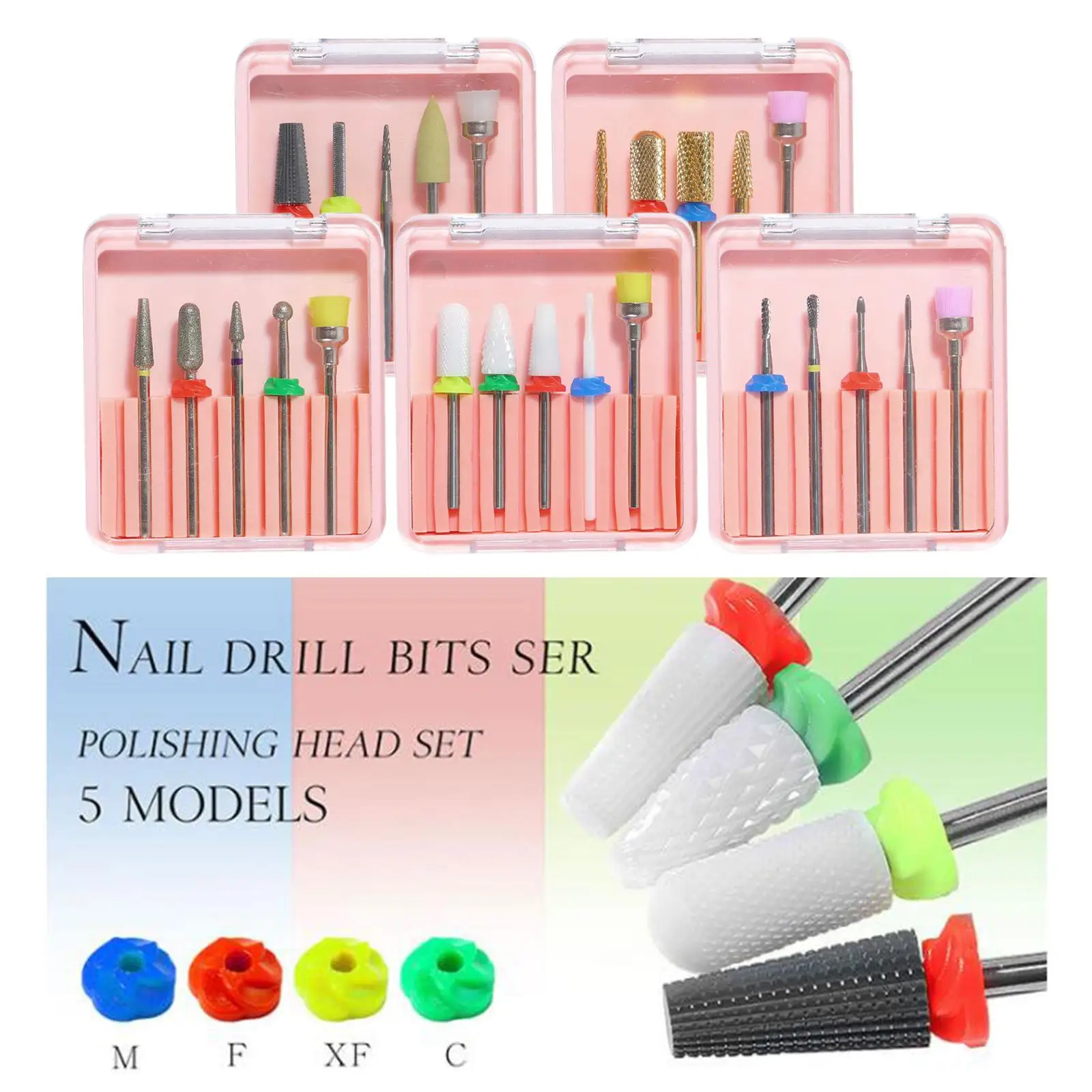 5pcs  Bits Tungsten Steel Ceramics for Remove /Polishing Poly Acrylic Nails Cuticles Manicure Pedicure Home Use 