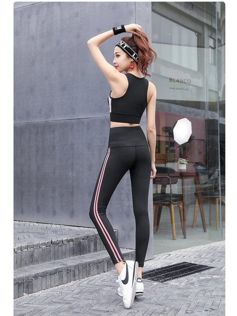 Lu's Chic Women's 2 Piece Workout Set Outfits Crop Tank Top High