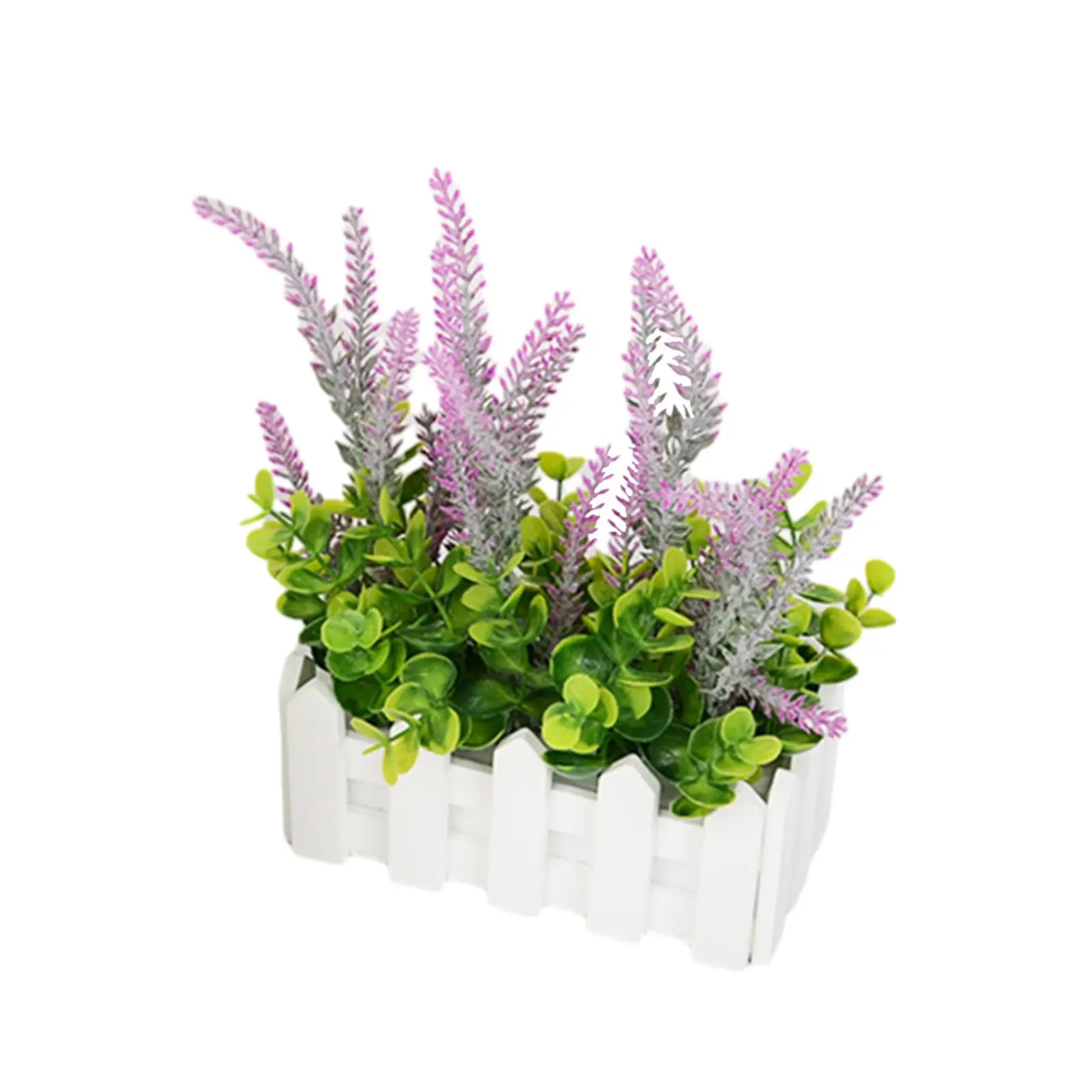 Artificial Flower Potted Plant Potted in Picket Fence for Indoor Window
