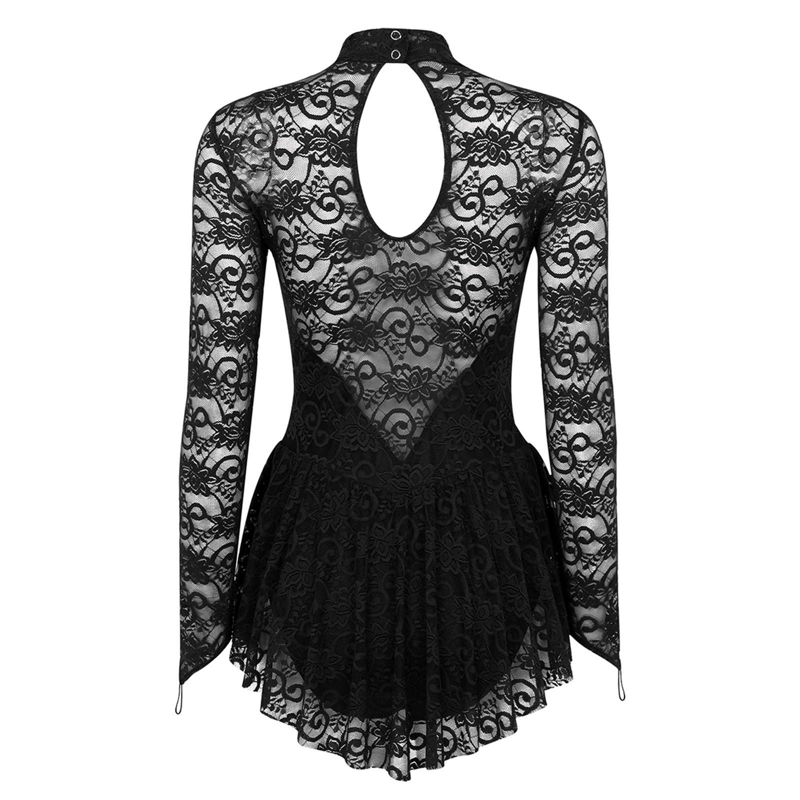 Damen Erwachsene Langarm Spitze Gymnastik engen Overall Mock Neck Figur Eislaufen Rollschuh Ballett Tanz Trikot Kleid – Detail 10