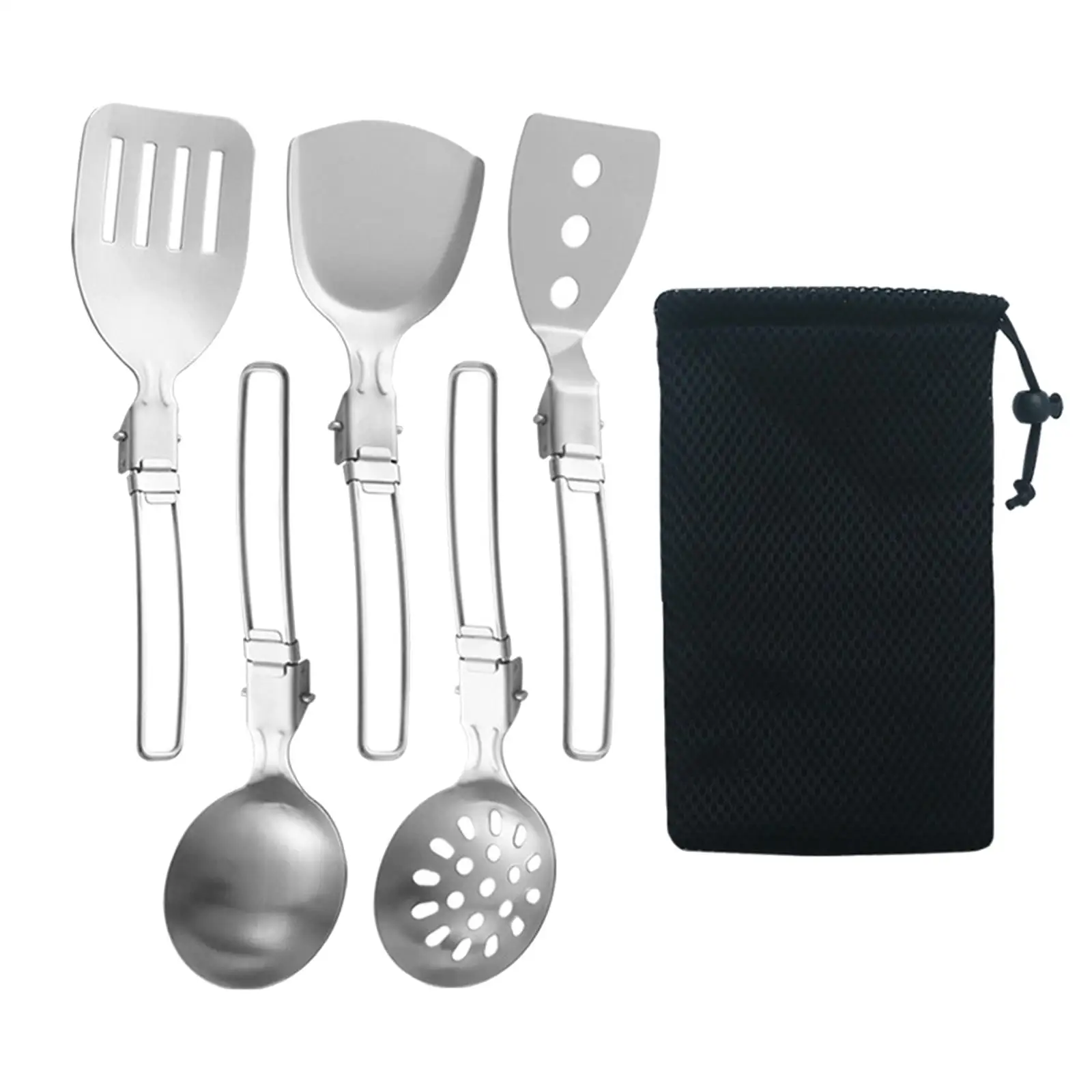 6x Camp Cooking Utensil Set Compact Metal Cookware Kit for Picnic BBQ Travel