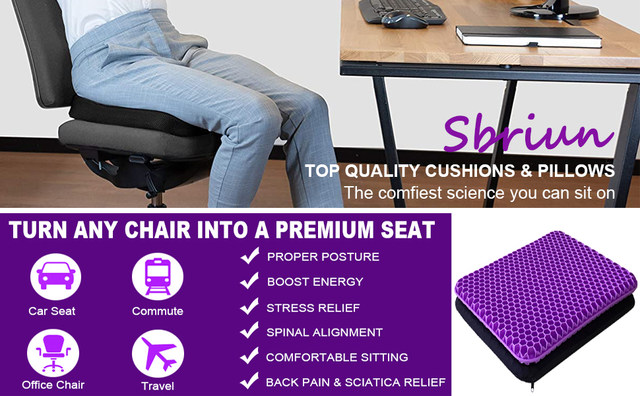 Sbriun Gel Seat Cushion - Enhanced Double Non-Slip Seat Cushion for Tailbone Pain Relief - Seat Cushion for The Car or Office Chair - S