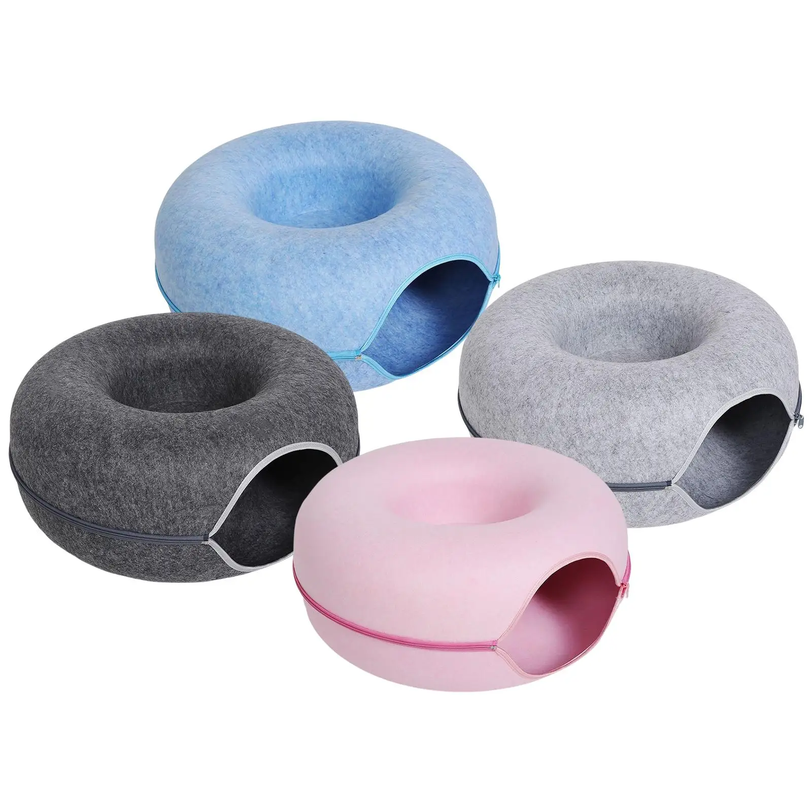 Donut Felt Cave for Cat Hideaway Cave Resting Removable Zipper Bed Tunnel