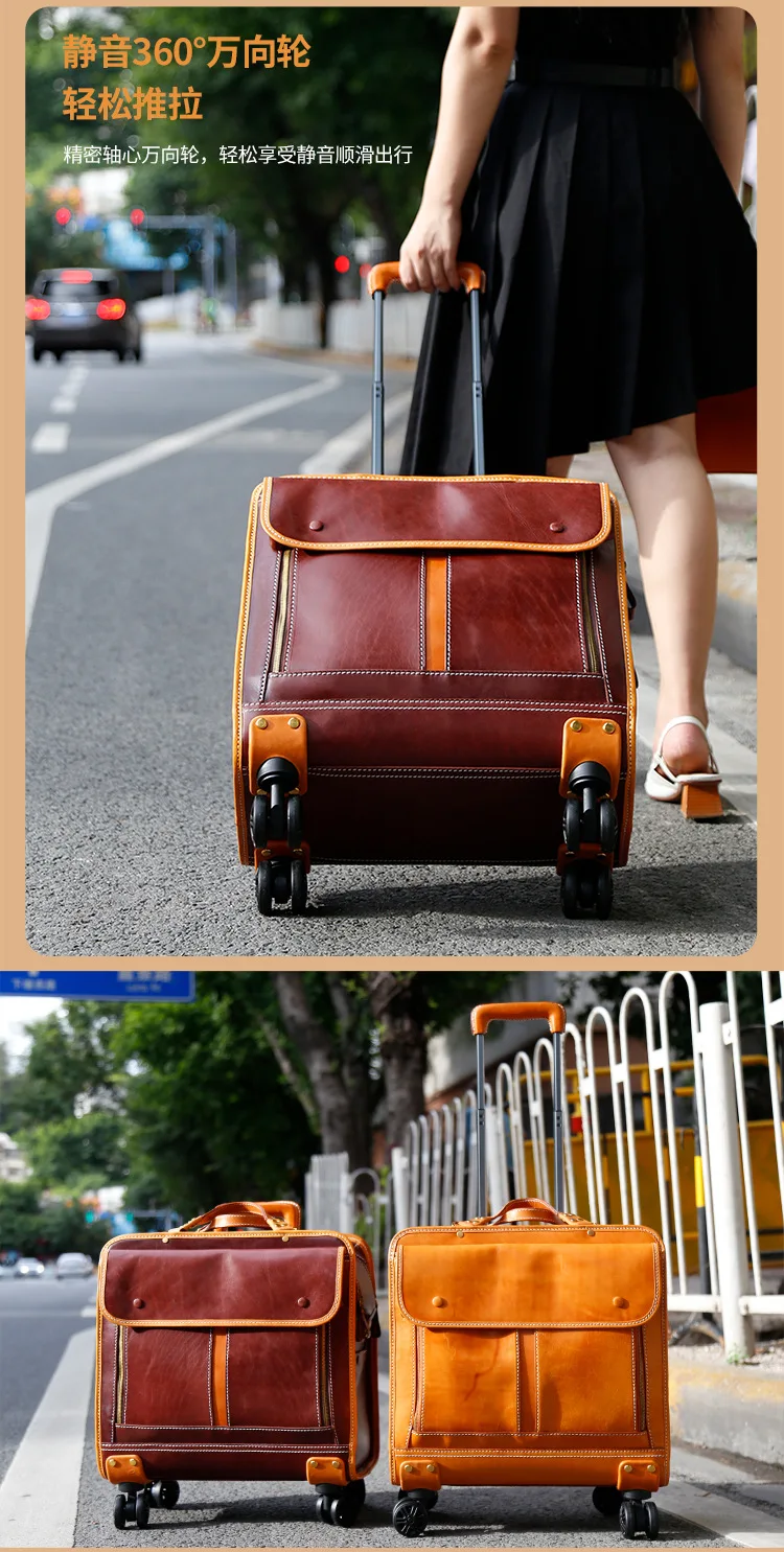 20-Inch Woven Leather Trolley Suitcase Universal Wheel Boarding Bag Men and Women Applicable Business Retro Luggage Leather