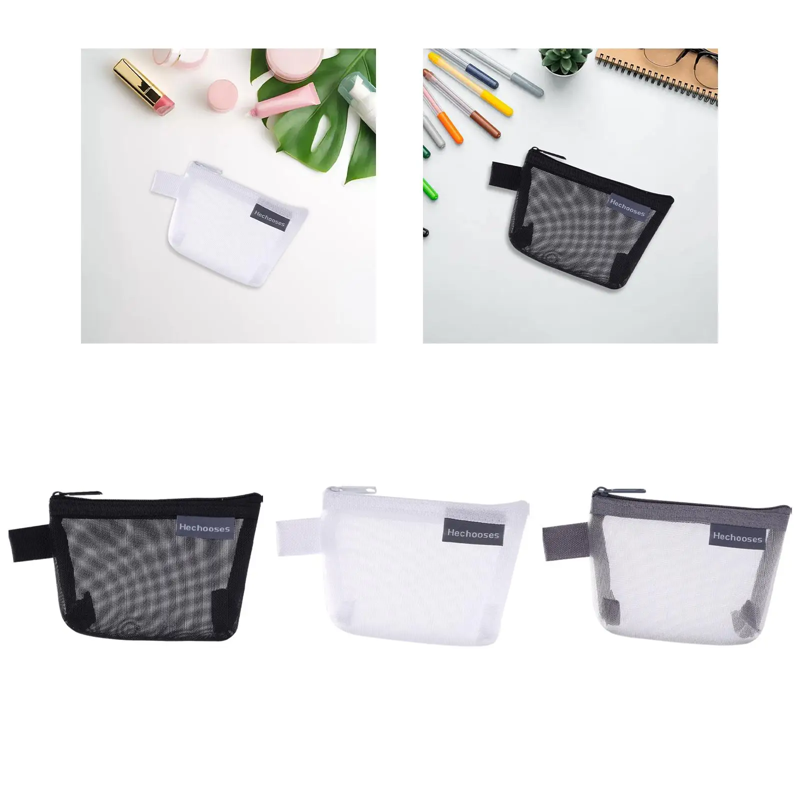 Mesh Zipper Pouch Cosmetic Travel Organizer Bag for Home Cables Toiletries