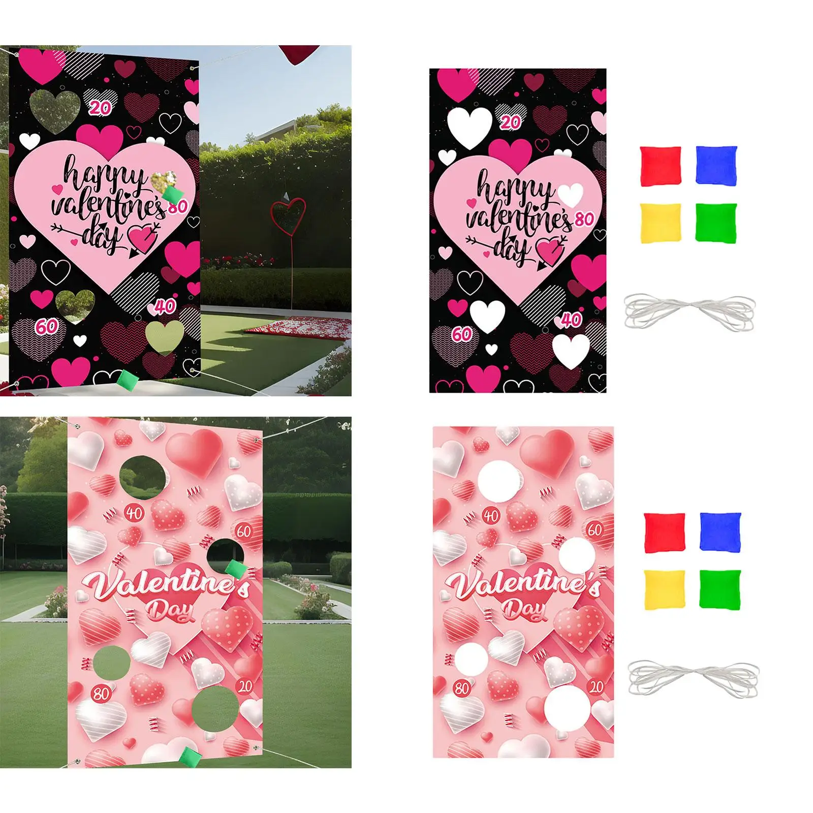 Toss Game Valentines Day Banner Outdoor and Indoor Picnics with 4 Bean Bags