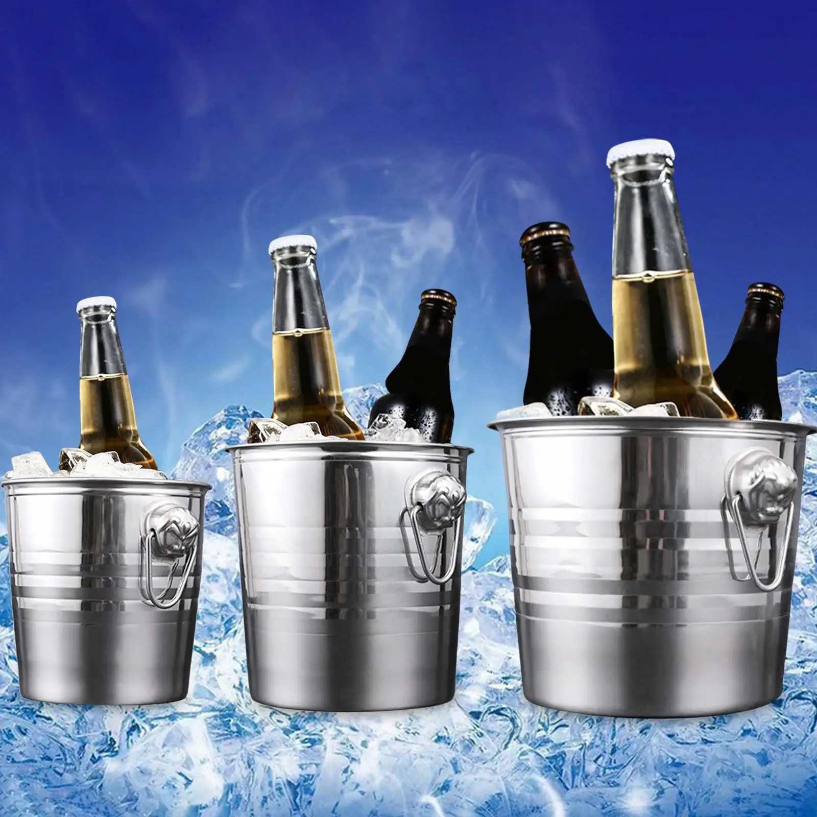 Ice Bucket with Handles Home Bar Accessories Stainless Steel Double Wall Insulated Beverage Tub for Home Bar Bottle Champagne