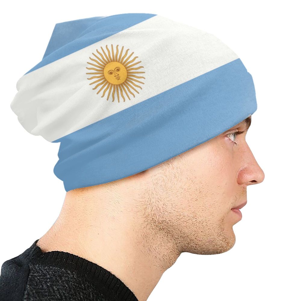 Benutzer definierte Flagge von Argentinien Schädel Mützen Mützen Männer Frauen Unisex Straße Winter warme Strick mütze Erwachsenen Motorhaube Hüte – Detail 4