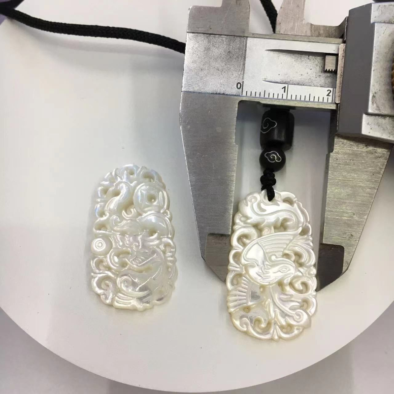 Natürliche Weiß Mutter der Perle Shell Charme Laser Gravierte Phoenix Drachen Halskette Anhänger Handwerk Ohrringe Halskette Schmuck Machen – Detail 4