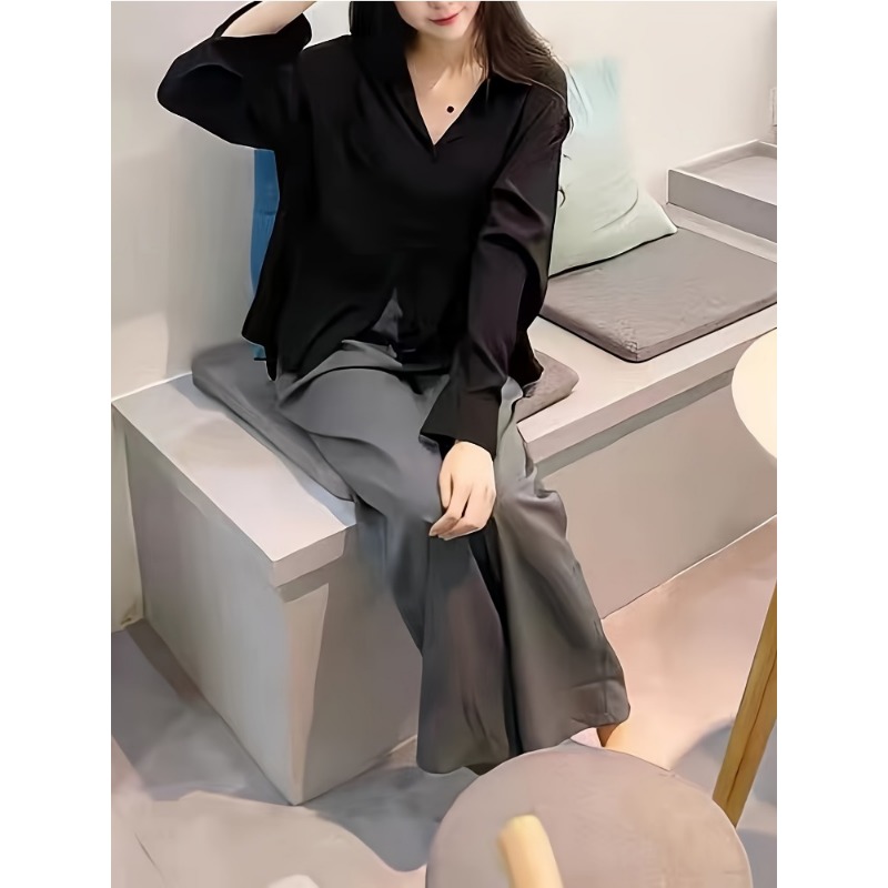 Title 9, Casual Office Lady Silk Blouses Autumn Long Sle...