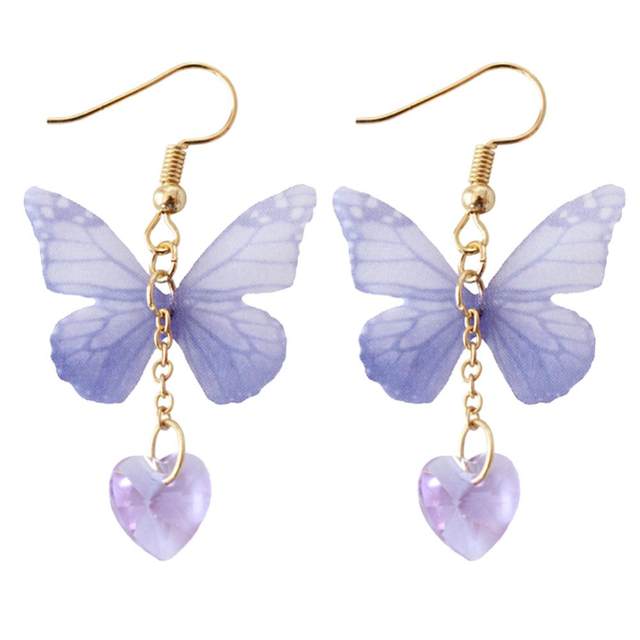 Pendientes colgantes de mariposa púrpura para mujer, aretes