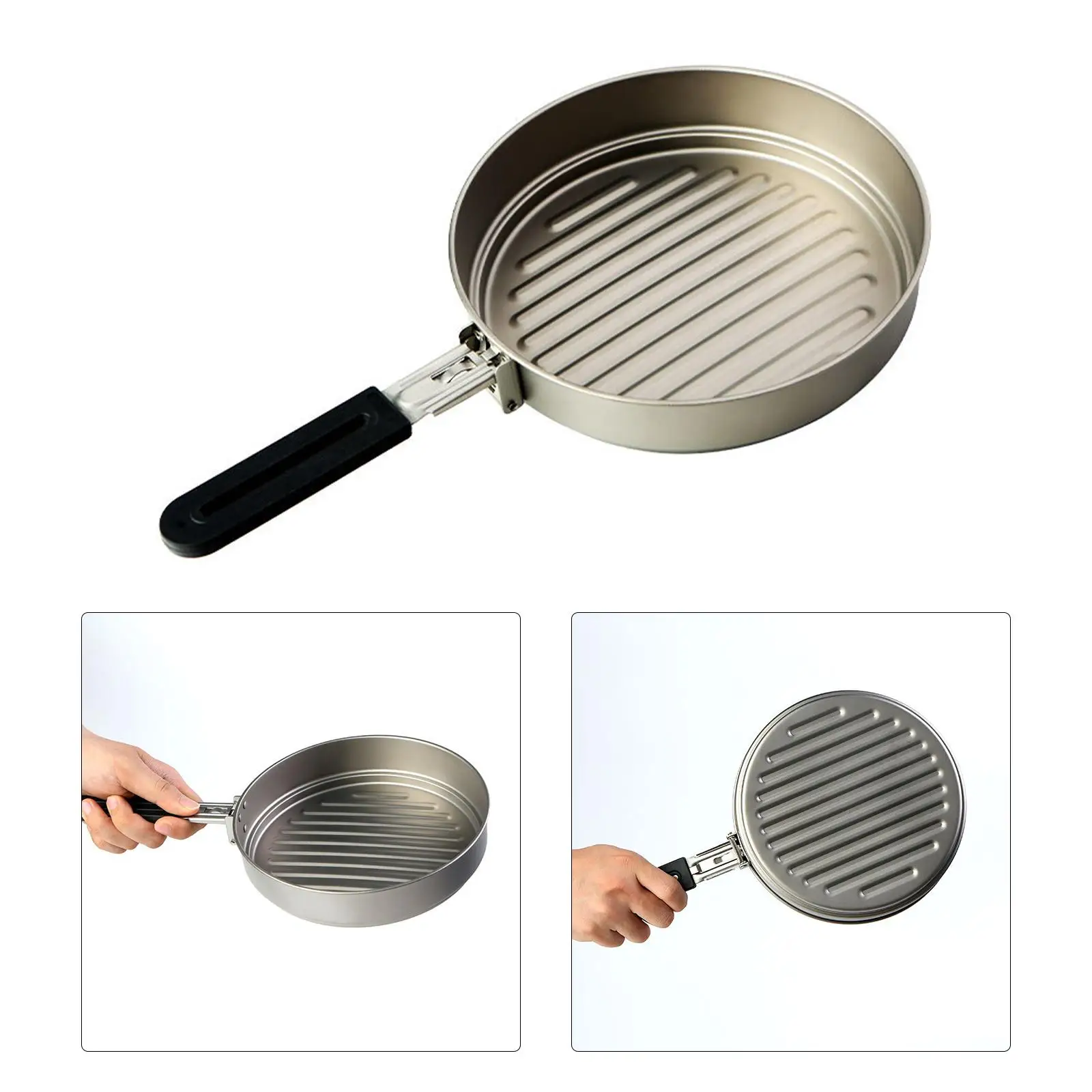 1100ml Titanium Fry Pan Ultralight Grill Frying Pan with Folding Handle for Outdoor Cooking Camping Hiking Backpacking
