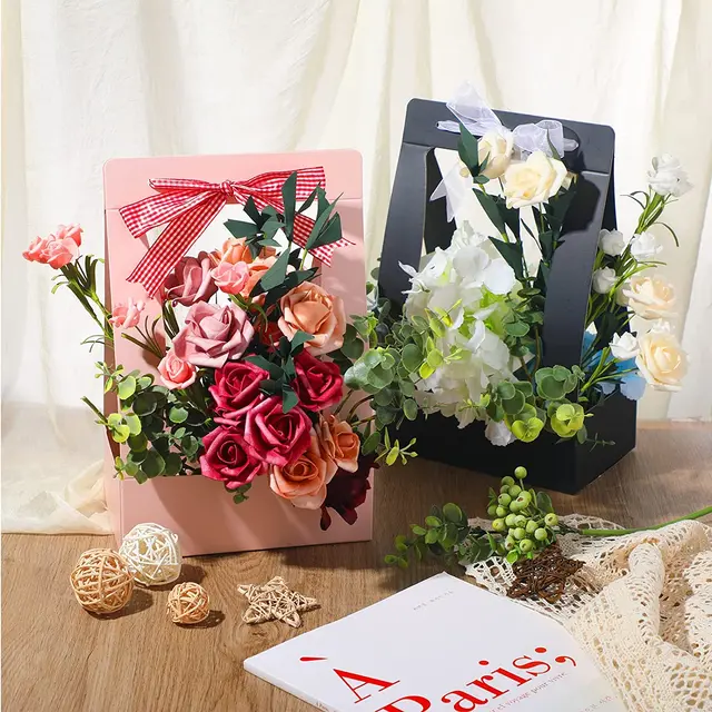 8 cajas de regalo de papel de flores, bolsas de ramo de flores con asa para  regalo, cajas de flores para arreglos, bodas, día de San Valentín, bolsas