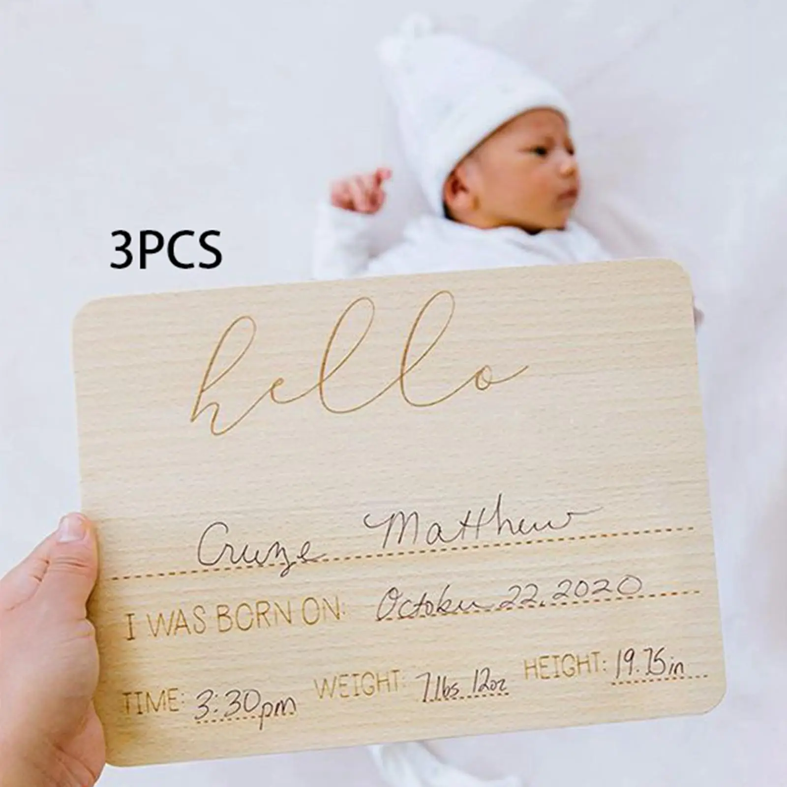 3Pieces , Photo Prop  Card Shower Gift,  Newborn Commemorative Baby Announcement Cards Infant Registry Plaques